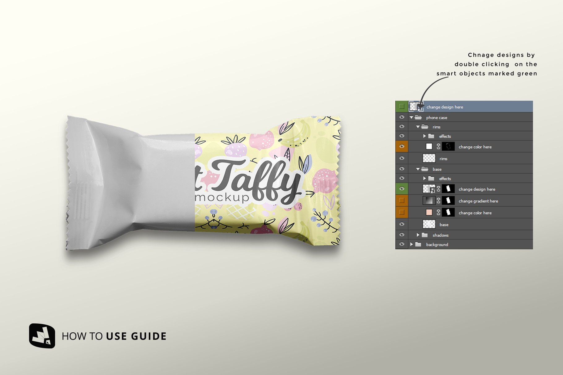 顶视图巧克力糖果塑料包装袋设计贴图样机模板 Top View Taffy Packaging Mockup_img_2