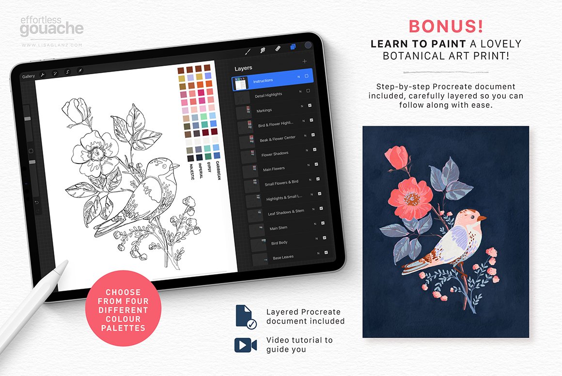 时尚华丽水粉水彩艺术绘画iPad Procreate笔刷素材 Gouache Brushes for Procreate_img_2