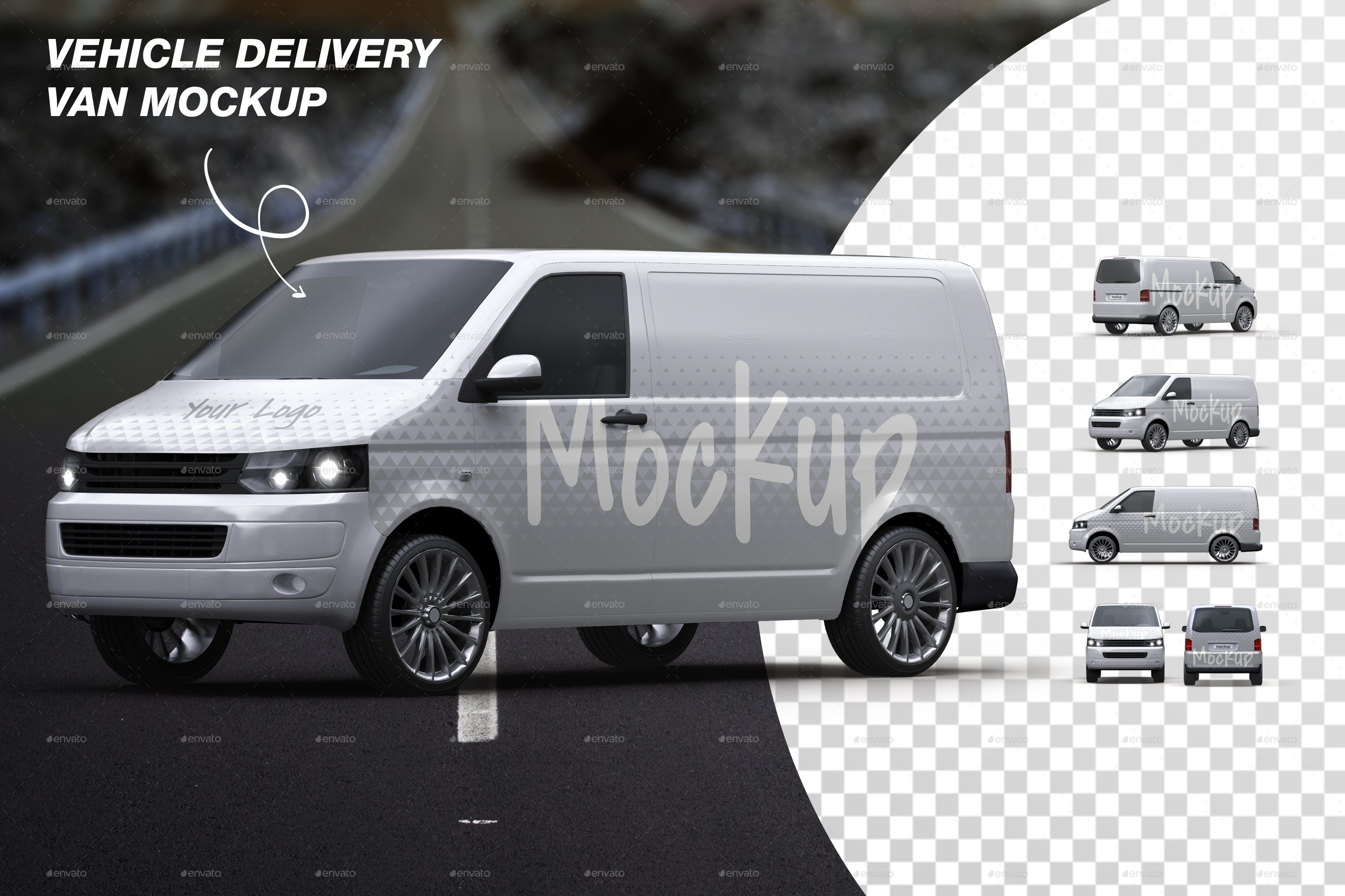 封闭面包送货车车身广告设计演示样机 Vehicle Delivery Van Mockup_img_2