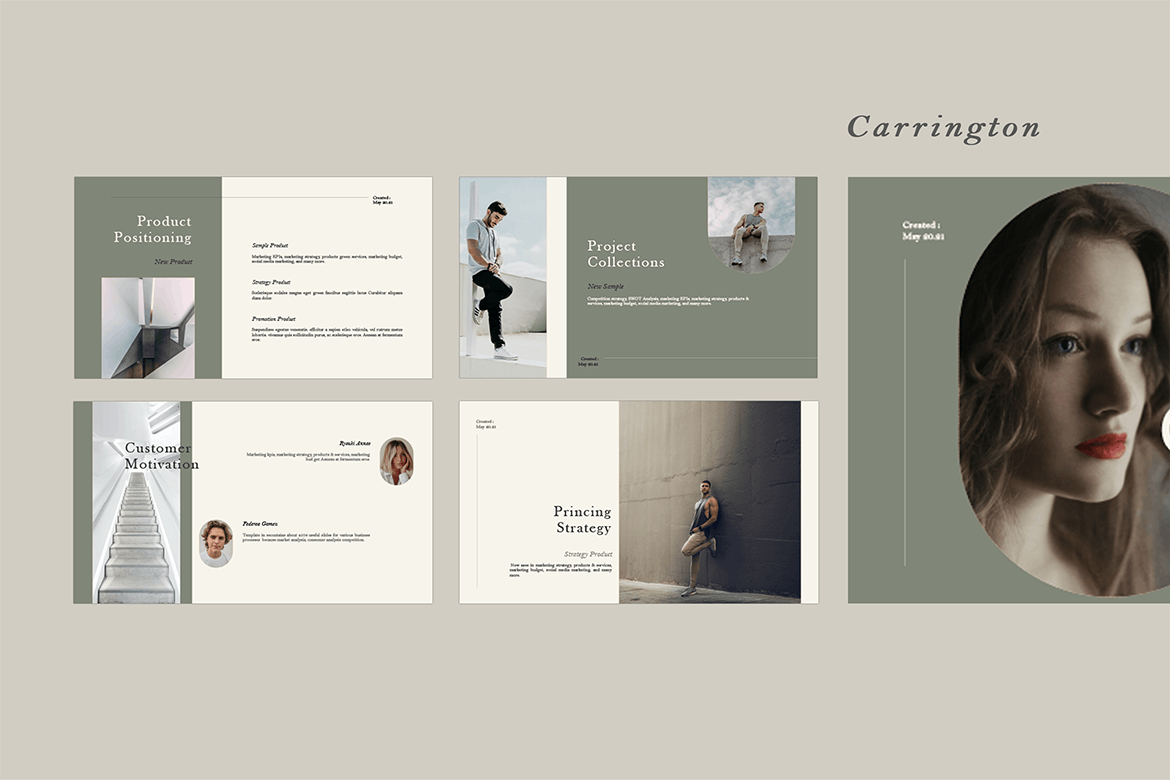 时尚优雅品牌营销策划图文排版设计ppt模版 Carrington PowerPoint Templates_img_2