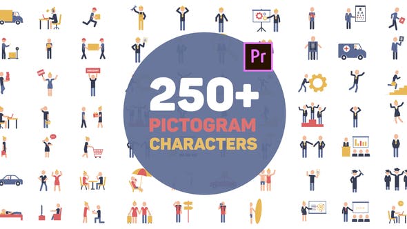 250+炫酷卡通人物动态图标AE模板设计素材 Videohive - Pictogram Characters_img_2