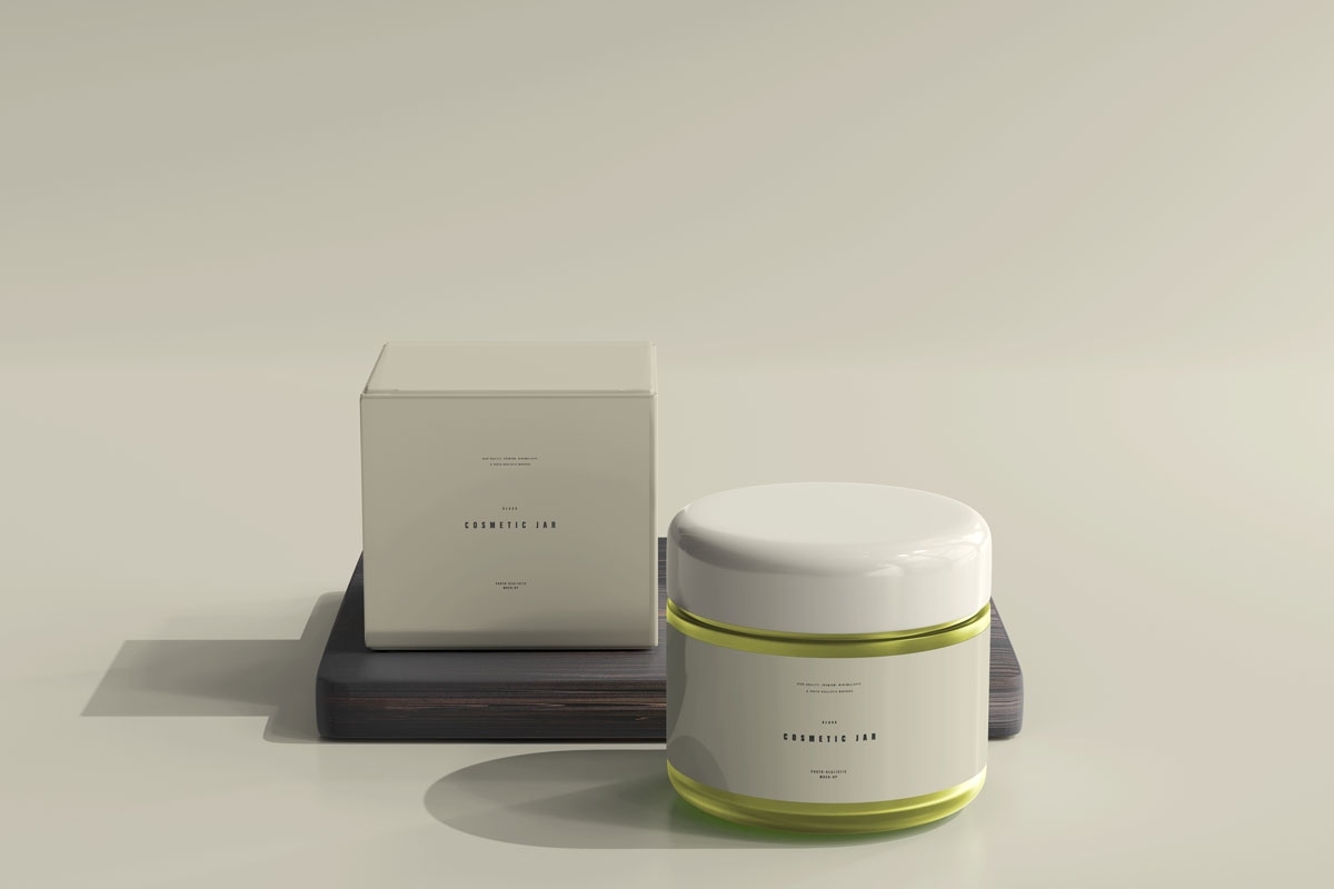 时尚化妆品面霜包装罐纸盒设计PS贴图样机模板 Cosmetic Jar And Box Mockup_img_2