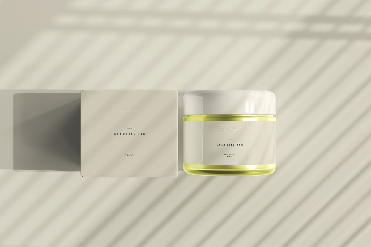 时尚化妆品面霜包装罐纸盒设计PS贴图样机模板 Cosmetic Jar And Box Mockup_img_2