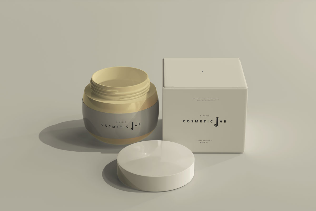 9款时尚面霜包装罐纸盒设计PS贴图样机模板 Cosmetic Jar And Box Mockup Vol.2_img_2