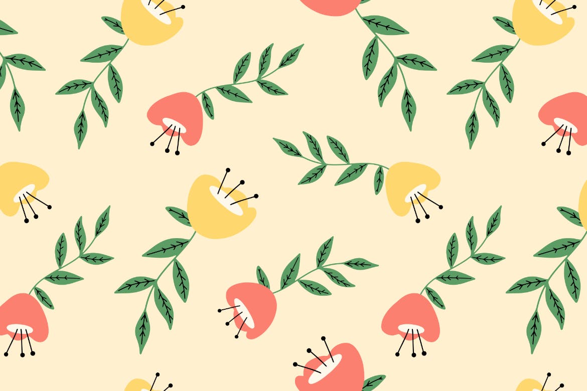 时尚儿童风格花卉手绘矢量无缝隙图案素材 Flory – Vector Seamless Pattern_img_2