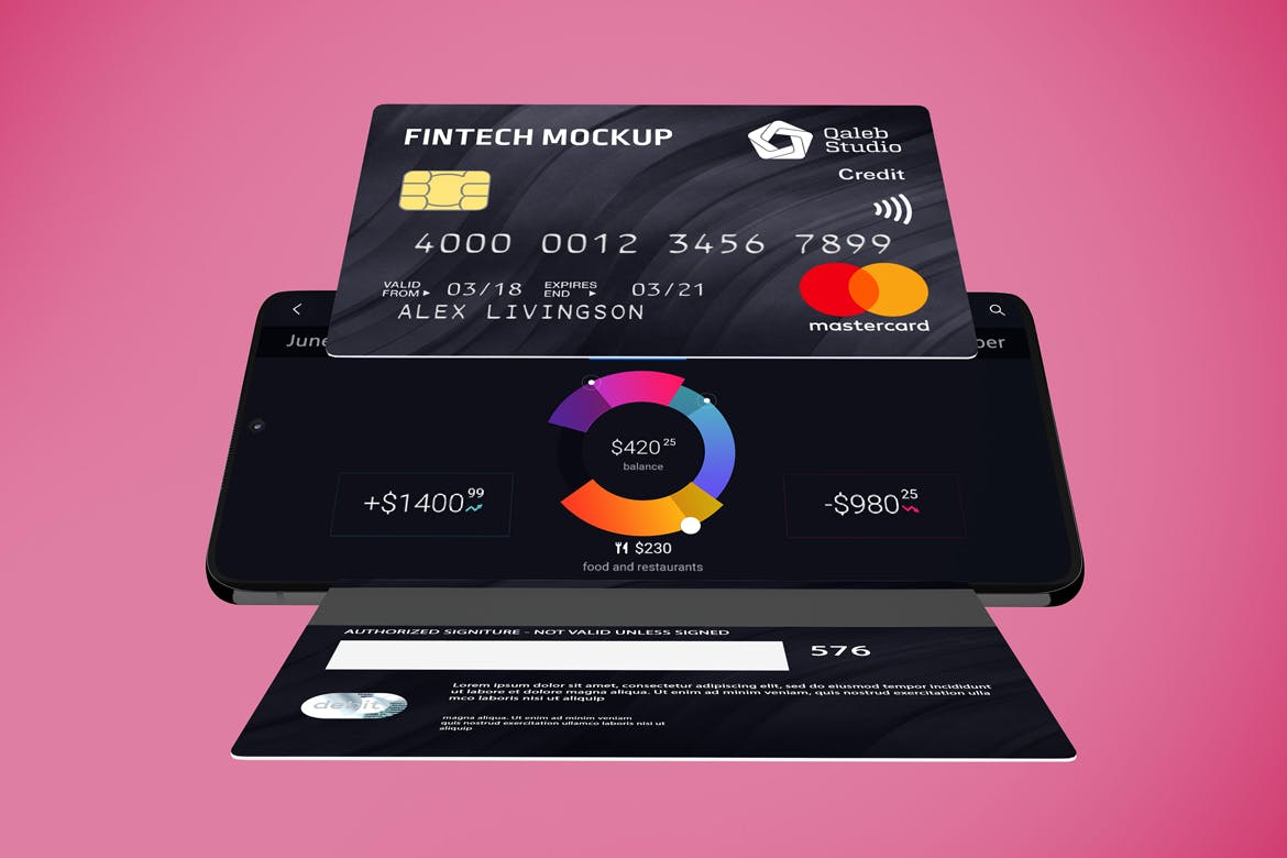 逼真信用卡APP界面设计展示贴图样机模板 Credit Card App Mockup_img_2