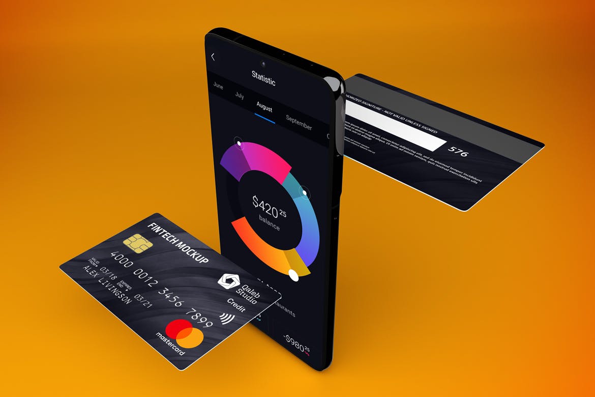 逼真信用卡APP界面设计展示贴图样机模板 Credit Card App Mockup_img_2