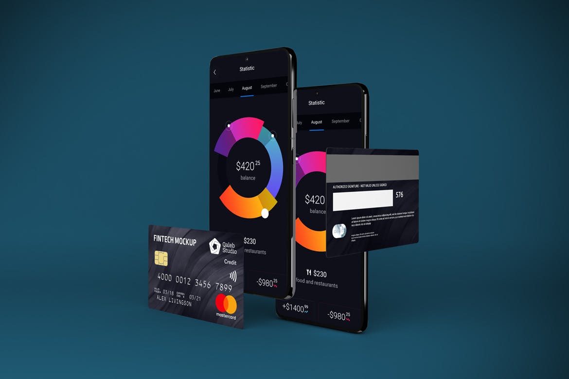 逼真信用卡APP界面设计展示贴图样机模板 Credit Card App Mockup_img_2