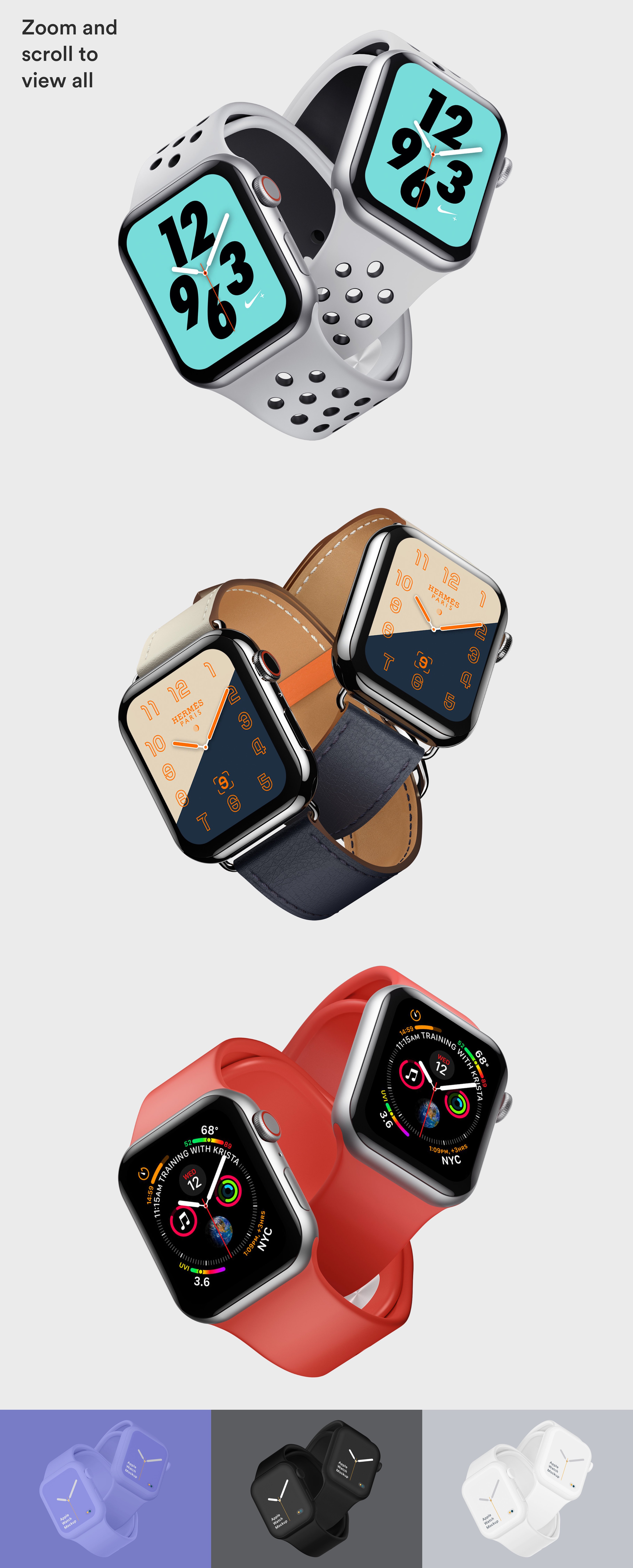 时尚逼真苹果Apple Watch 4智能手表屏幕演示样机模板 Apple Watch 4 Mockups_img_2