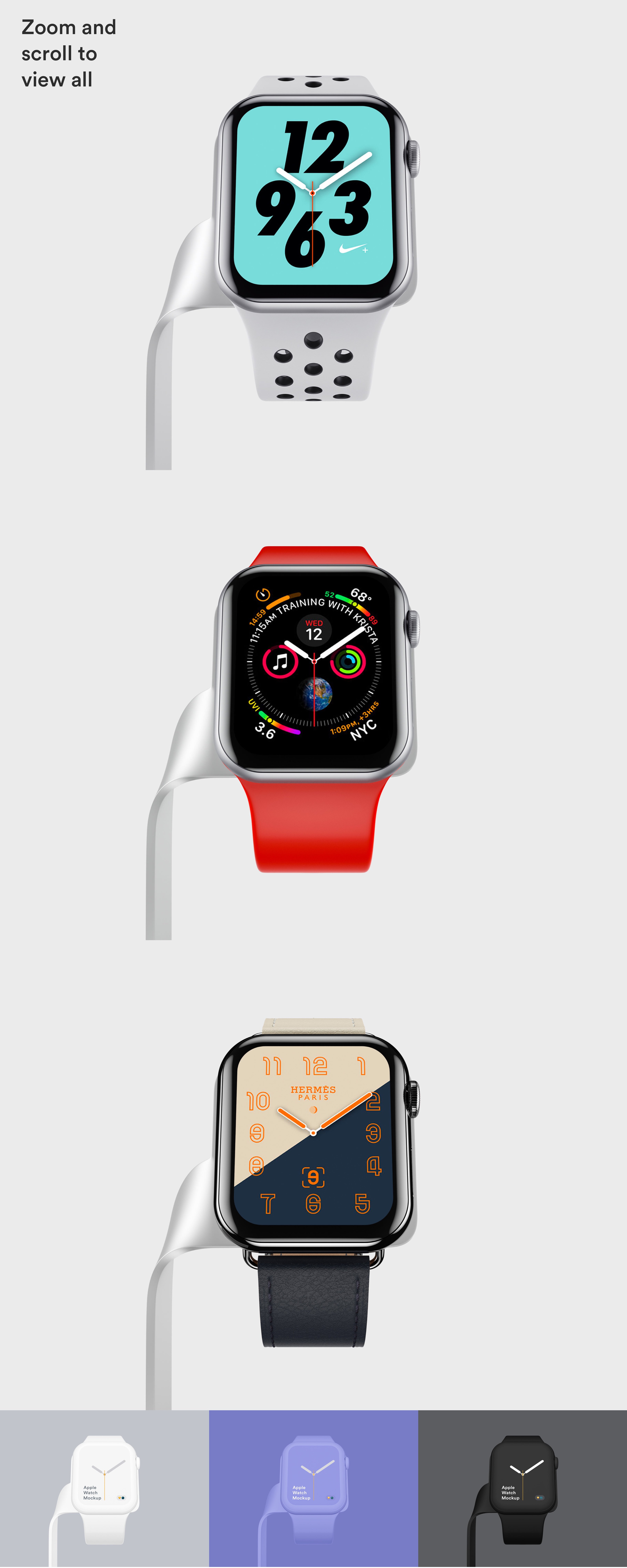 时尚逼真苹果Apple Watch 4智能手表屏幕演示样机模板 Apple Watch 4 Mockups_img_2