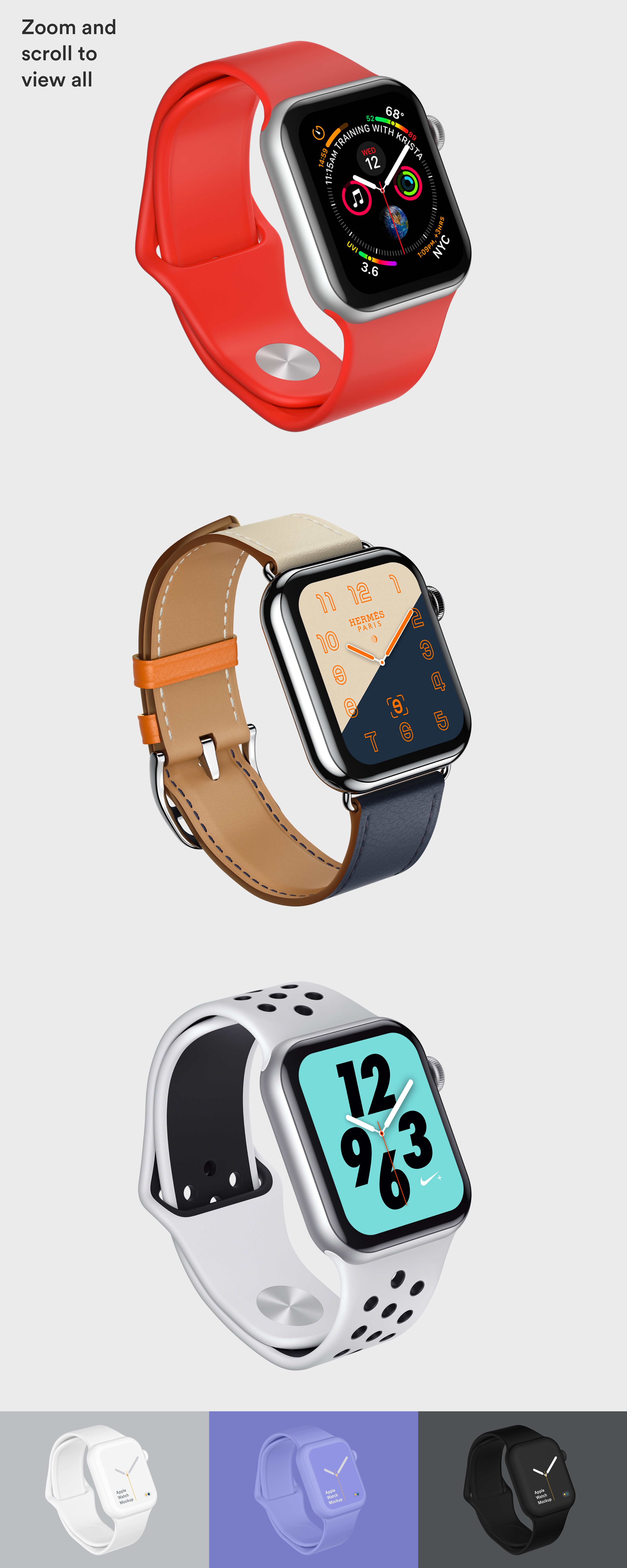 时尚逼真苹果Apple Watch 4智能手表屏幕演示样机模板 Apple Watch 4 Mockups_img_2