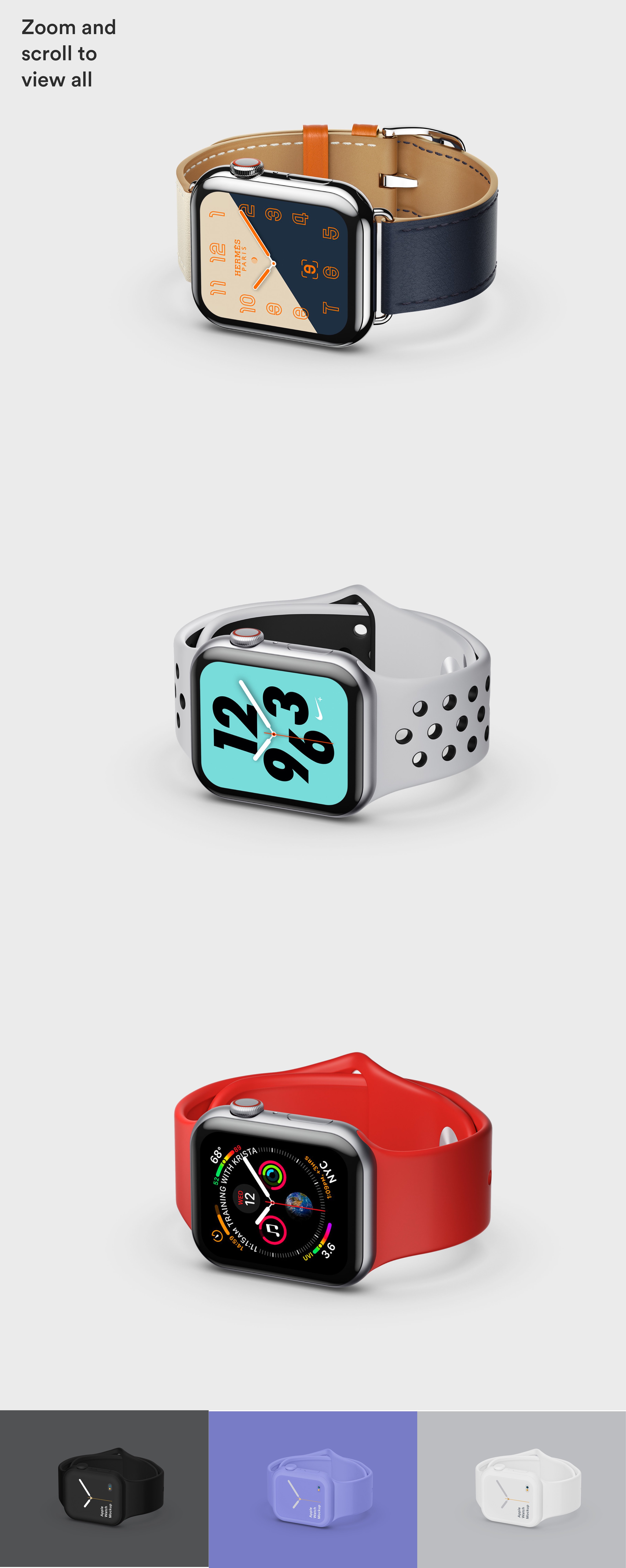 时尚逼真苹果Apple Watch 4智能手表屏幕演示样机模板 Apple Watch 4 Mockups_img_2