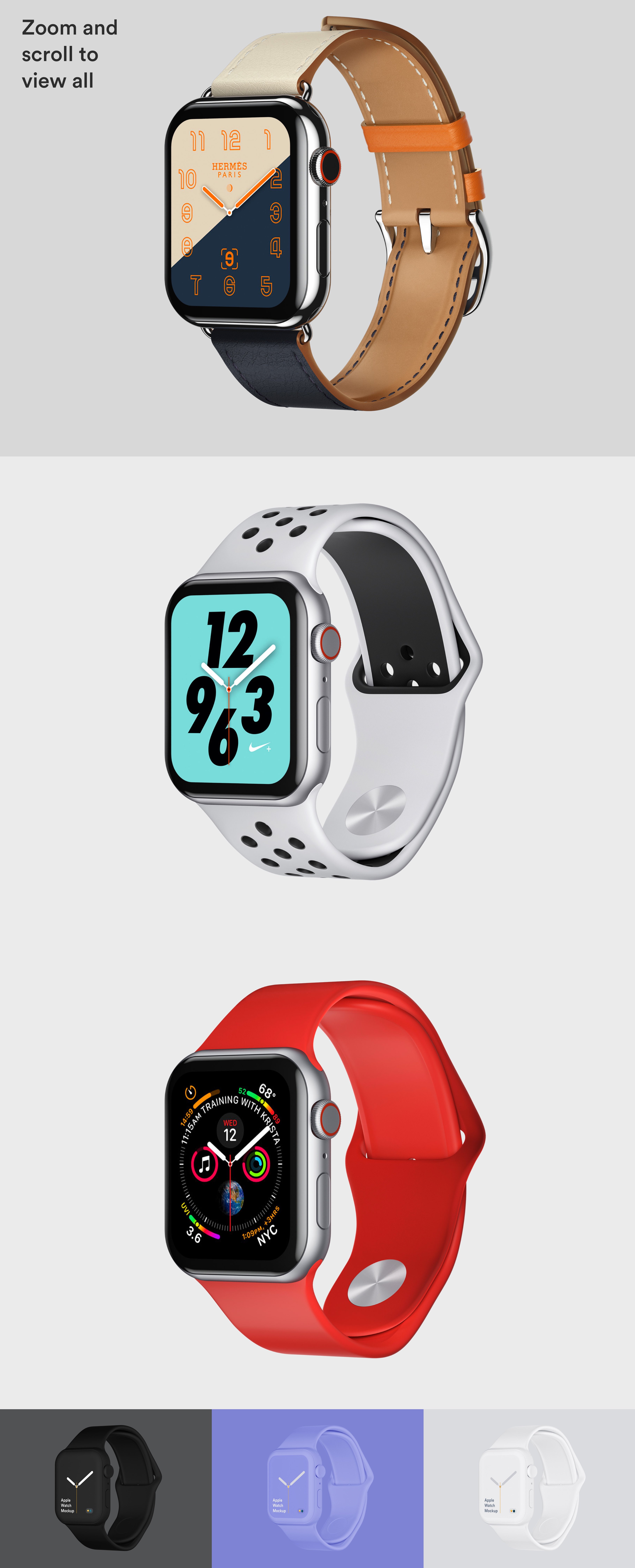 时尚逼真苹果Apple Watch 4智能手表屏幕演示样机模板 Apple Watch 4 Mockups_img_2