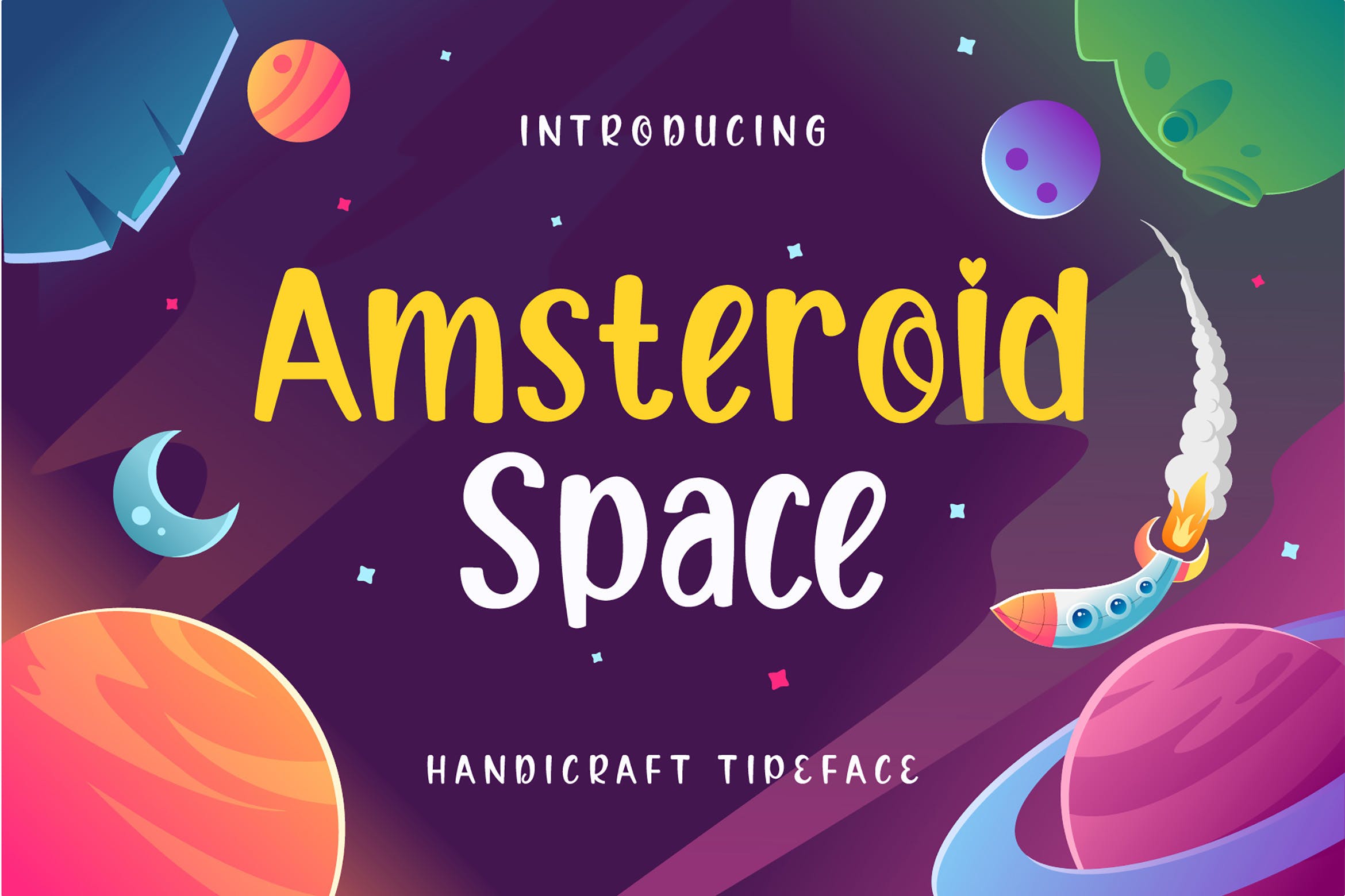 可爱卡通手写标签摄影徽标logo设计手写英文显示字体素材 Amsteroid Space - Handcraft Display Font_img_2