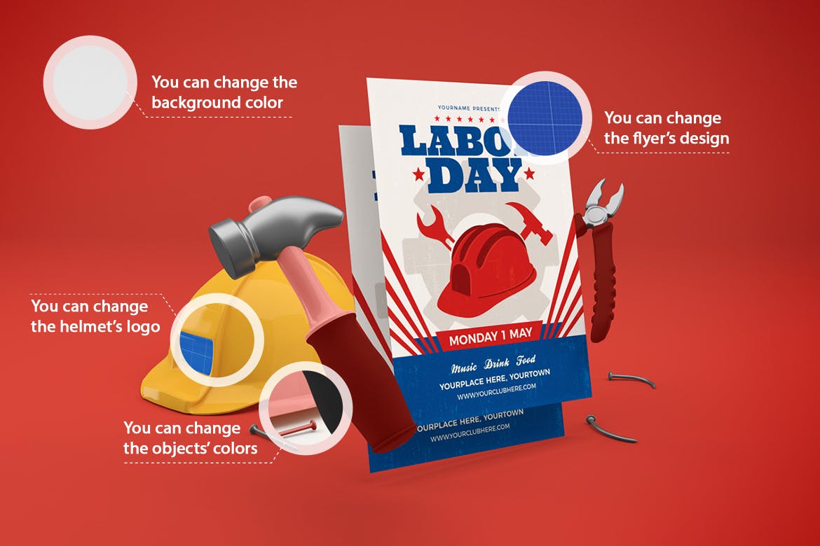 时尚劳动节传单海报设计贴图样机模板素材 Labor Day Flyer_img_2