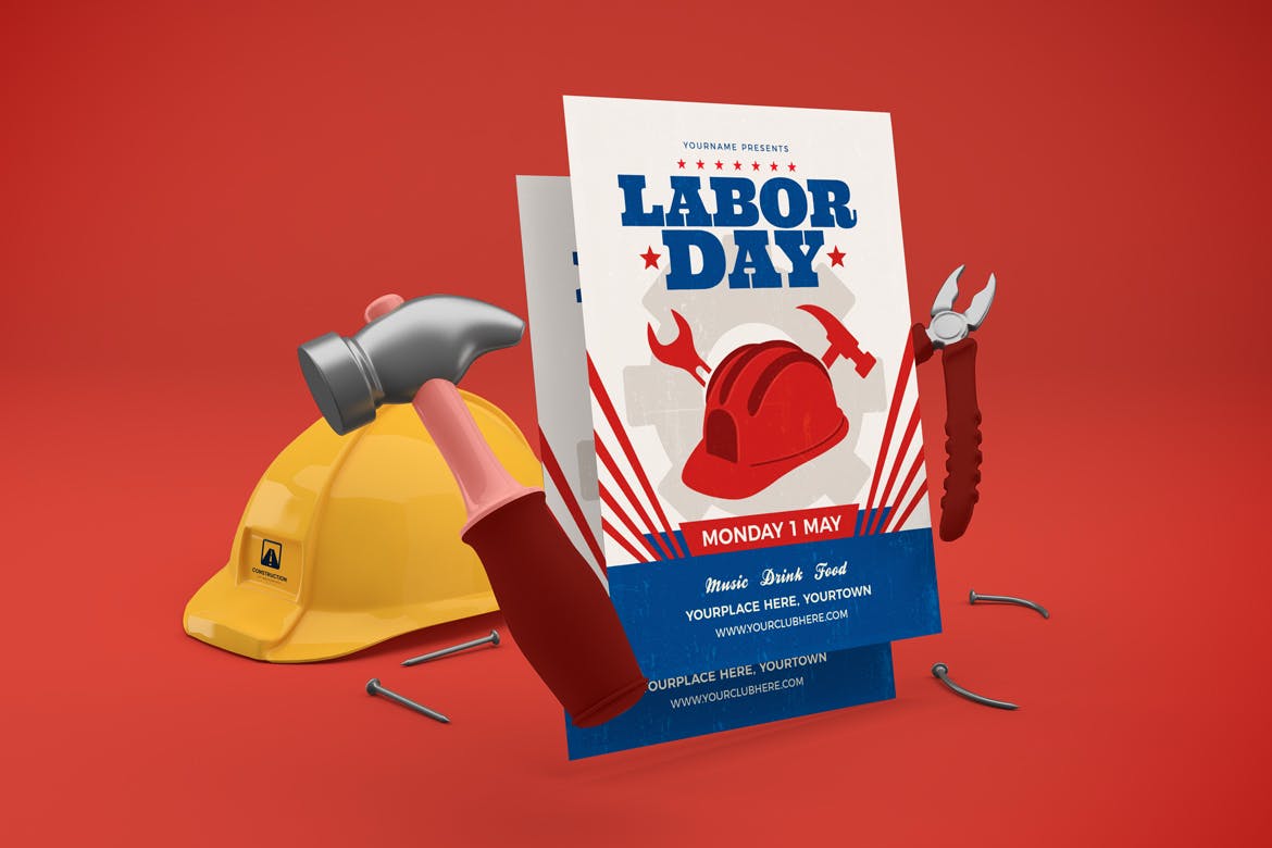 时尚劳动节传单海报设计贴图样机模板素材 Labor Day Flyer_img_2