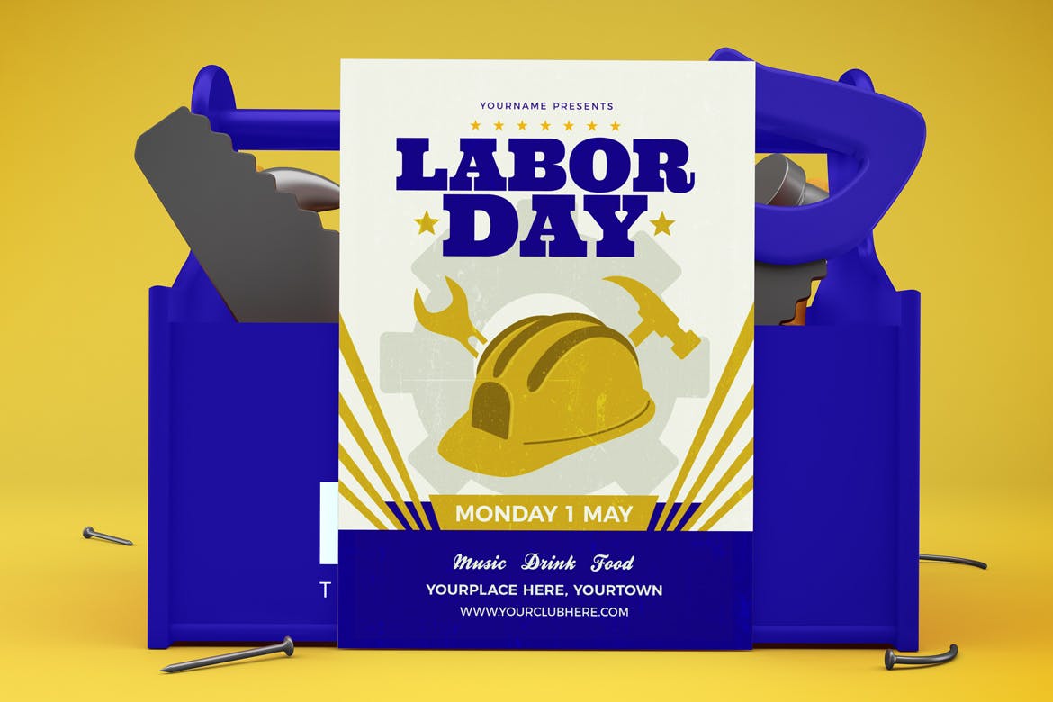 时尚劳动节传单海报设计贴图样机模板素材 Labor Day Flyer_img_2