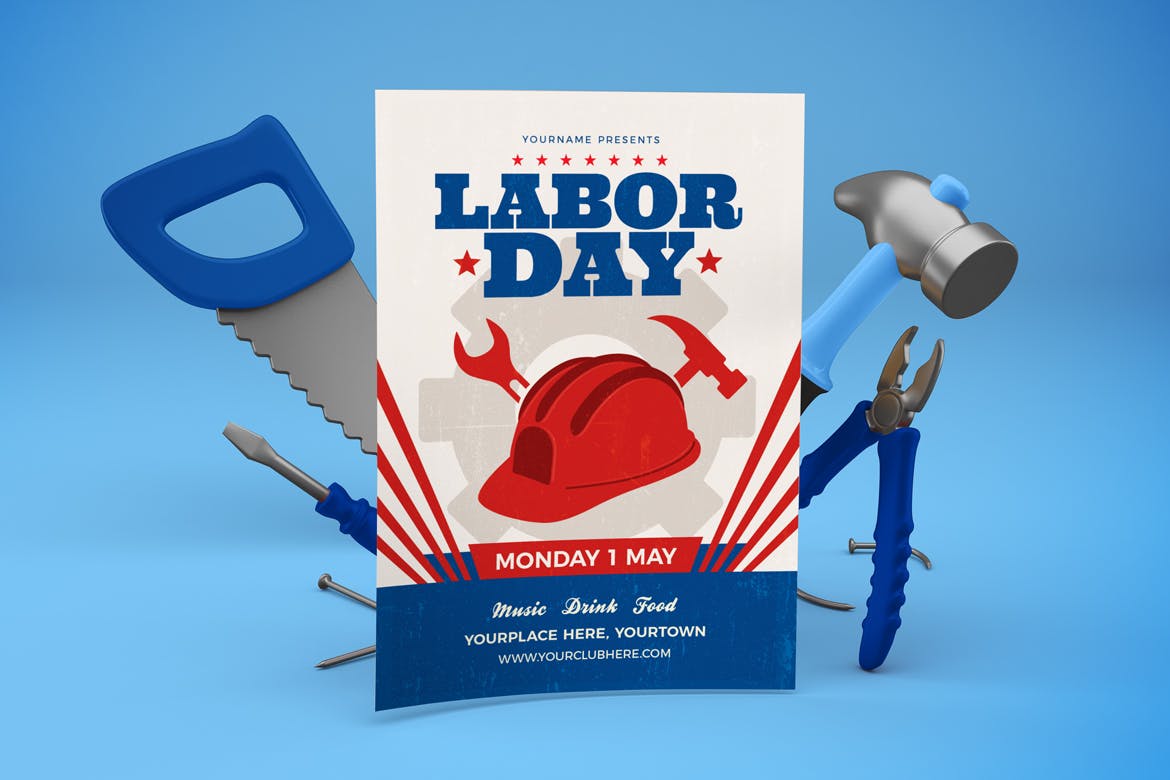 时尚劳动节传单海报设计贴图样机模板素材 Labor Day Flyer_img_2