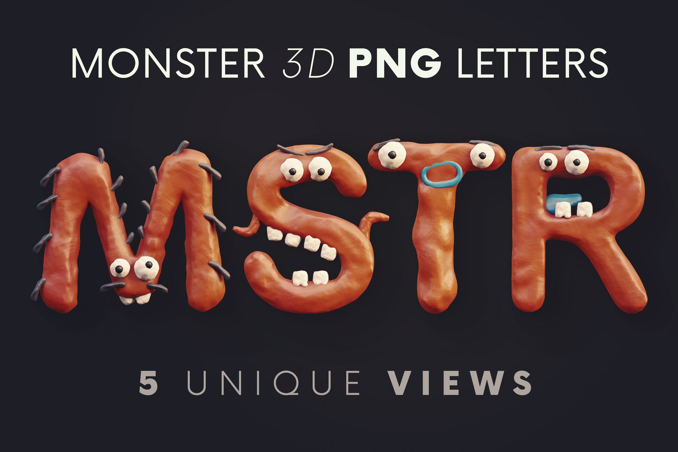 可爱创意橡皮泥3D英文字母PNG透明图片设计素材 Plasticine Monsters - 3D Lettering_img_2