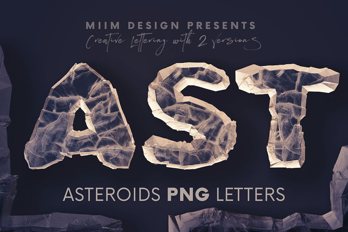 逼真3D创意小行星石头立体字母设计PNG免扣图片素材 Asteroids - 3D Lettering_img_2