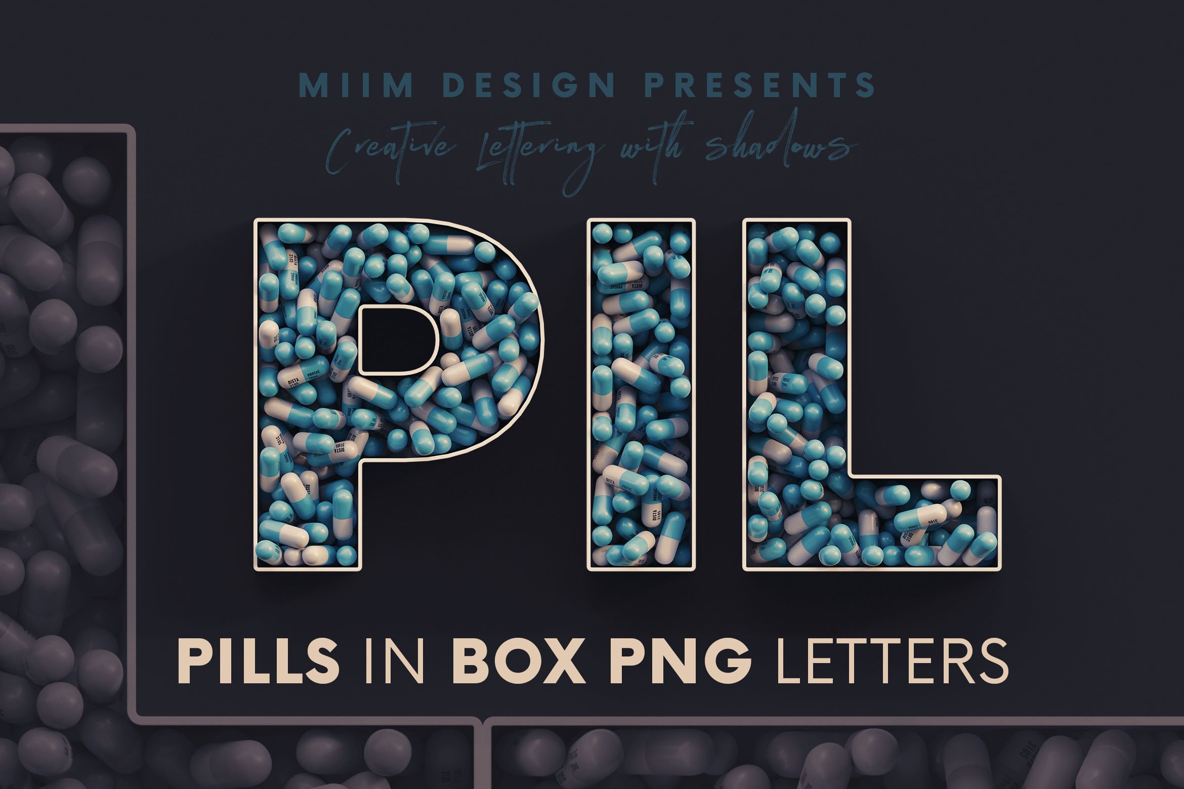 逼真创意3D药丸效果字母PNG透明图片设计素材 Pills in Box - 3D Lettering_img_2