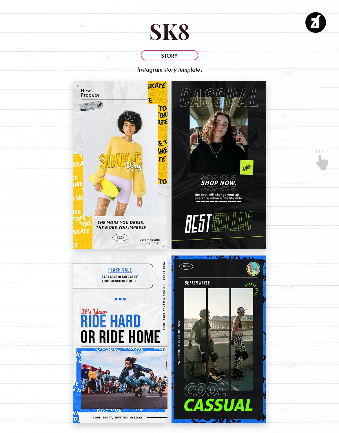 潮流街头潮牌品牌推广新媒体电商海报PSD模板素材 SK8 Instagram Post And Story Templates_img_2