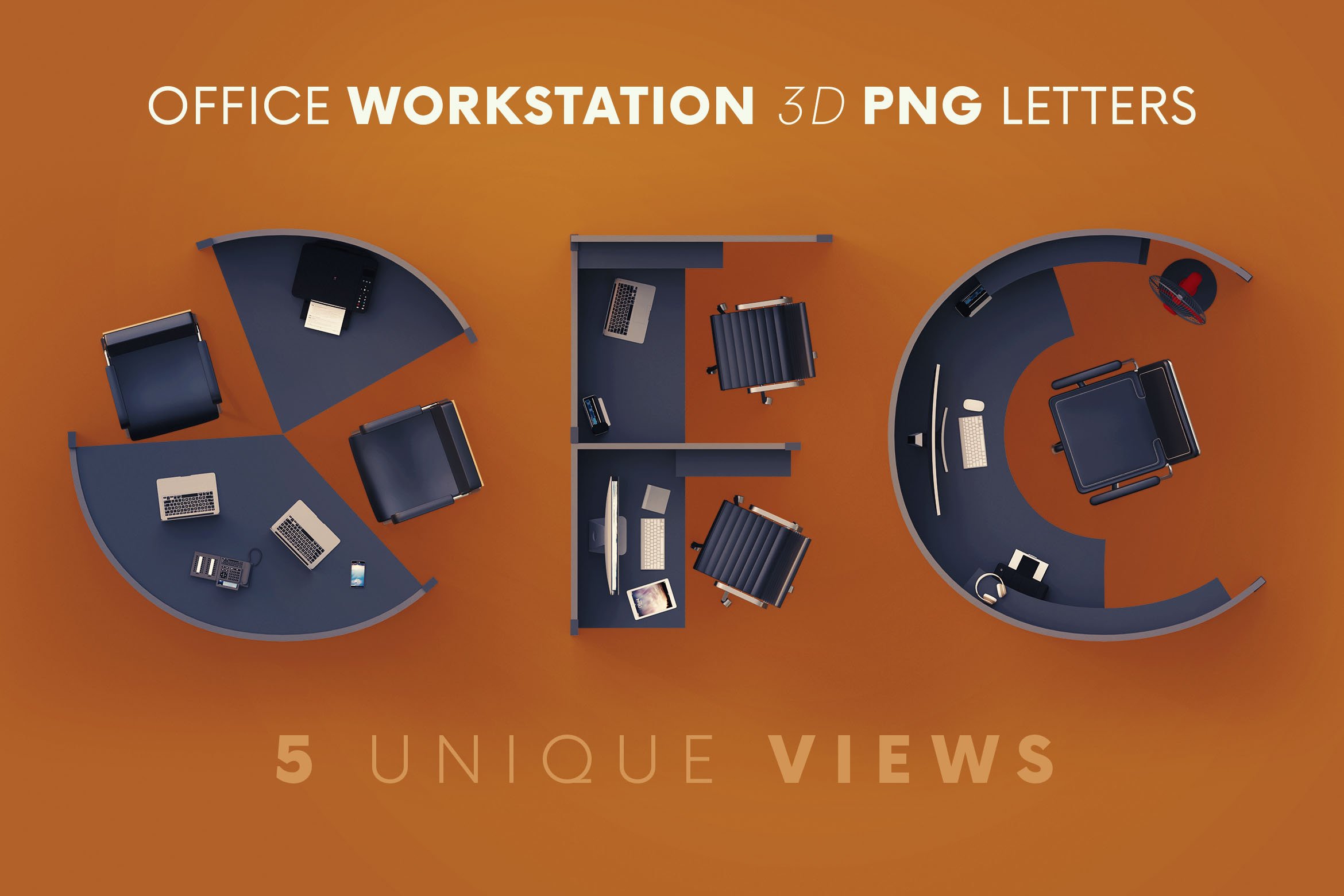 3D创意办公室元素数字字母PNG透明图片设计素材 Office Workstation - 3D Lettering_img_2