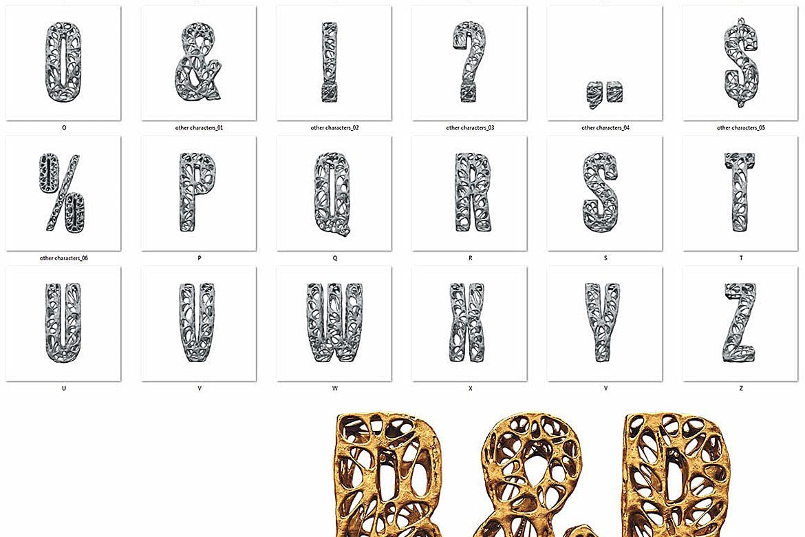 创意未来派3D金属字母PNG透明图片设计素材 Future Metal – 3D Lettering_img_2