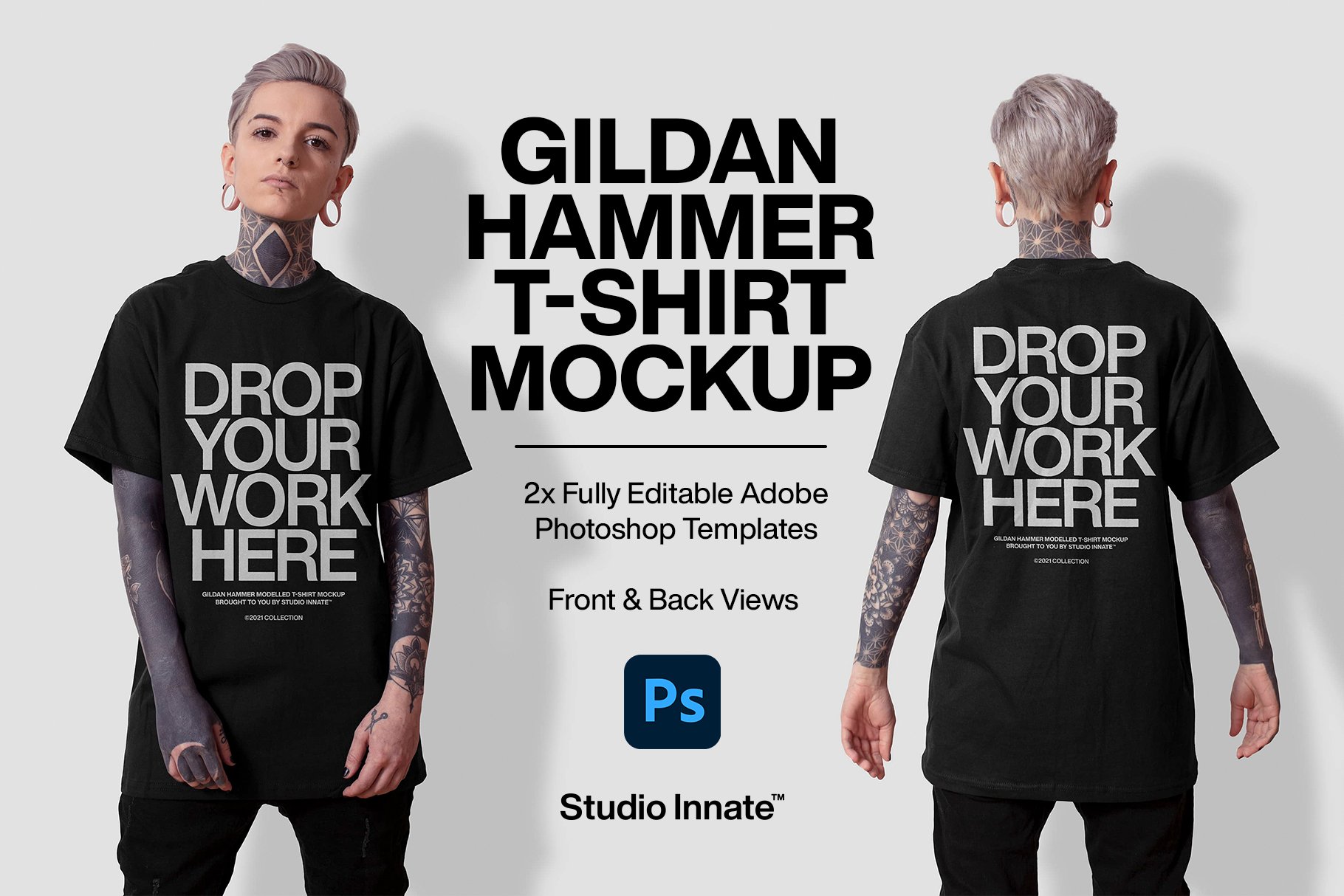 时尚潮流街头男士T恤半袖印花图案设计贴图样机模板 Gilden Hammer T-Shirt Modelled_img_2