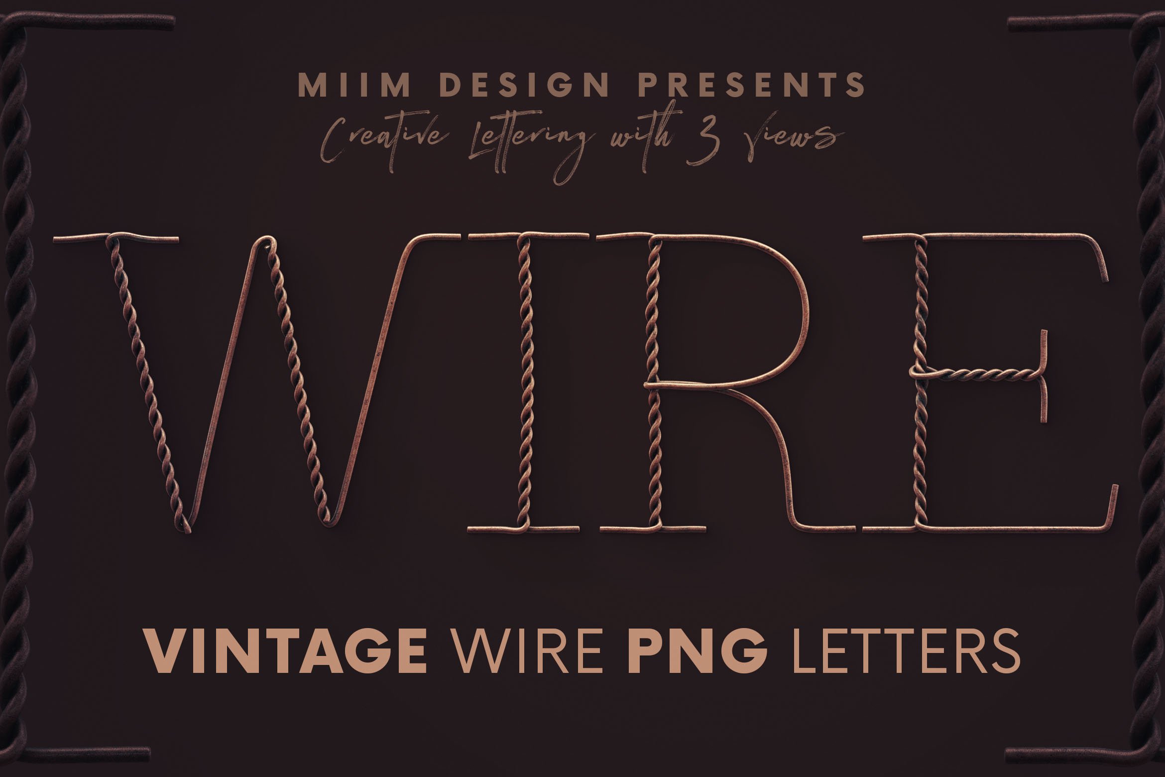 逼真生锈铁丝创意3D字母PNG透明图片设计素材 Vintage Wire - 3D Lettering_img_2