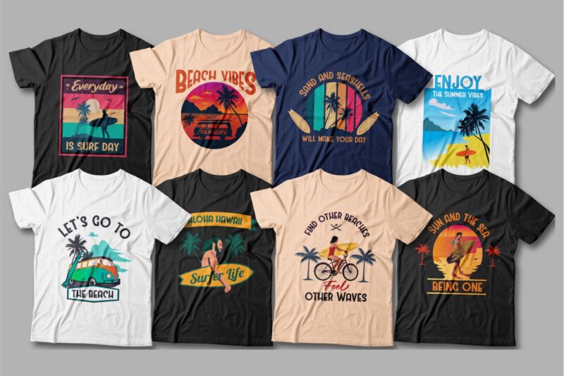 90年代复古冲浪T恤半袖印花图案设计矢量素材 Surfing T-shirt Designs Bundle Editable_img_2