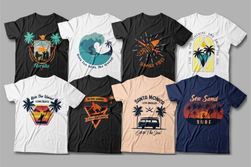 90年代复古冲浪T恤半袖印花图案设计矢量素材 Surfing T-shirt Designs Bundle Editable_img_2