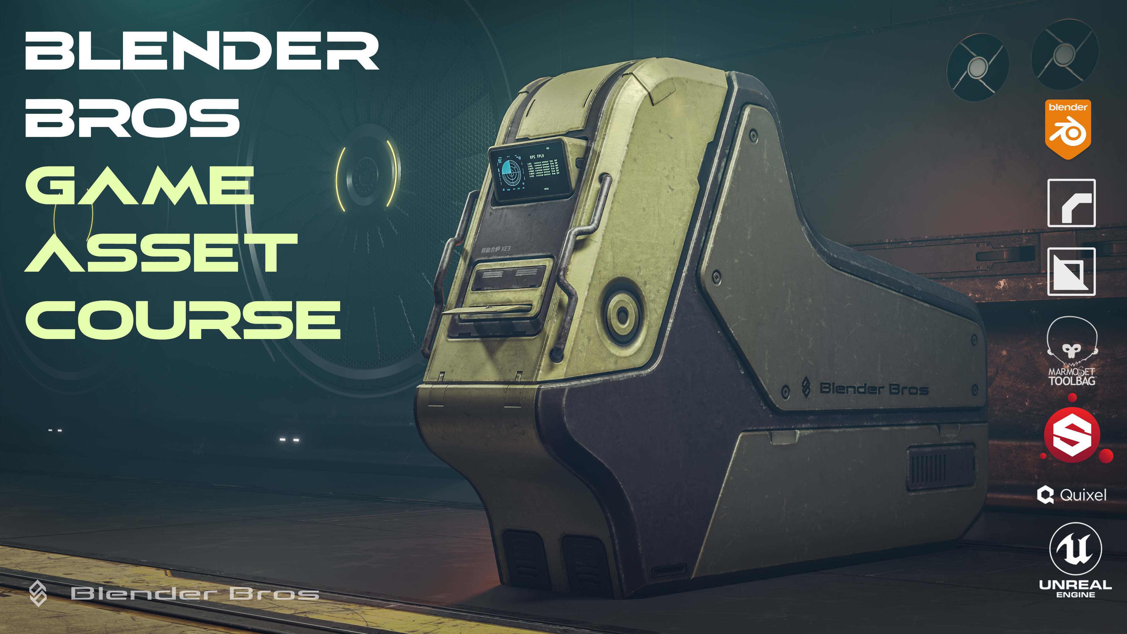 Blender游戏硬面模型贴图材质渲染视频教程 Gumroad – The BlenderBros Hard Surface Game Asset Course_img_2