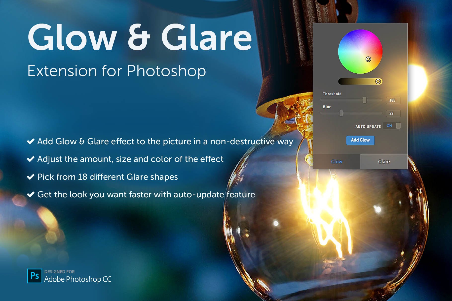 发光眩光效果照片调色滤镜PS插件素材 Glow & Glare - Photoshop Extension_img_2