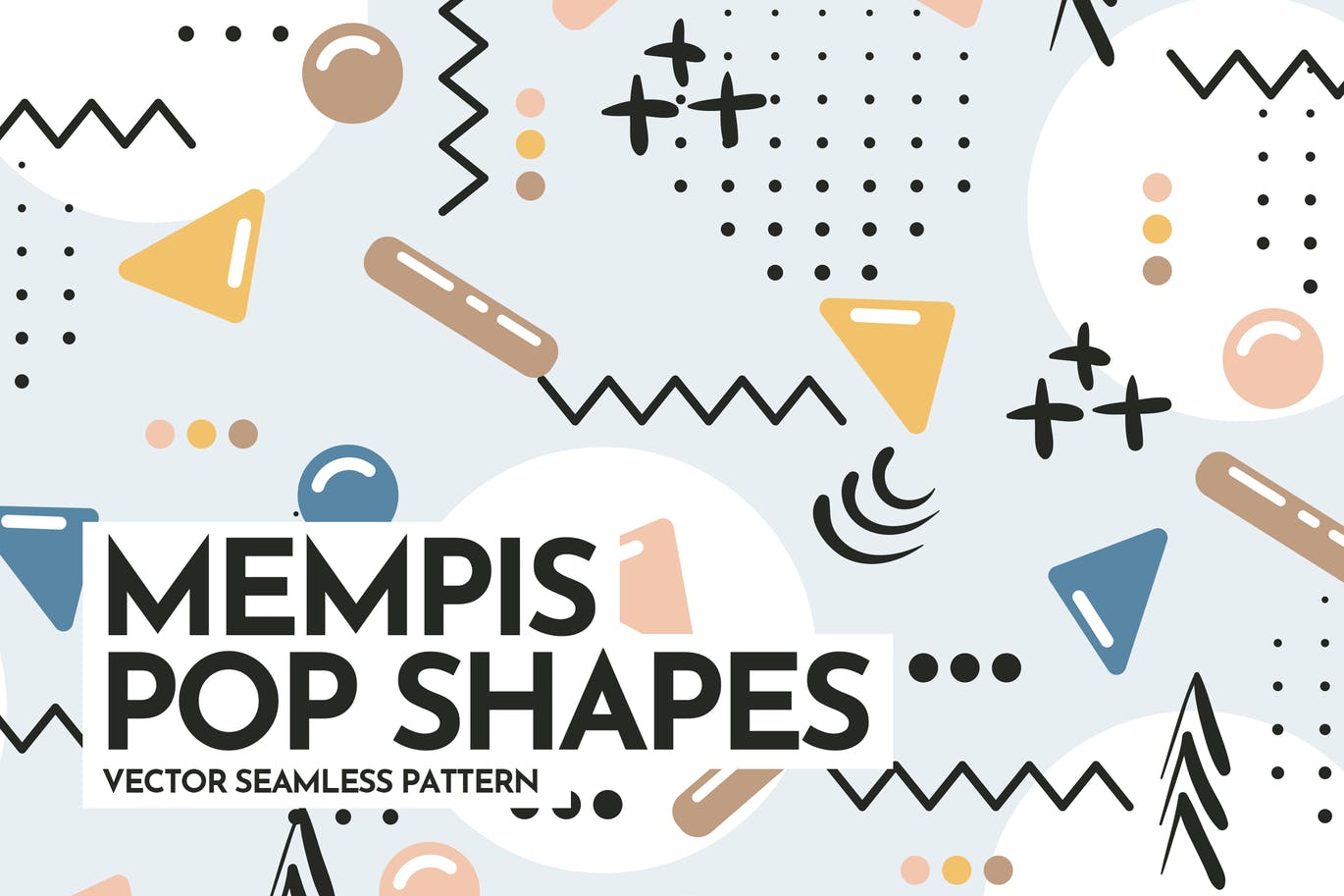 10款多彩孟菲斯风无缝隙矢量图案背景素材 Memphis Pop Shapes Seamless Patterns_img_2