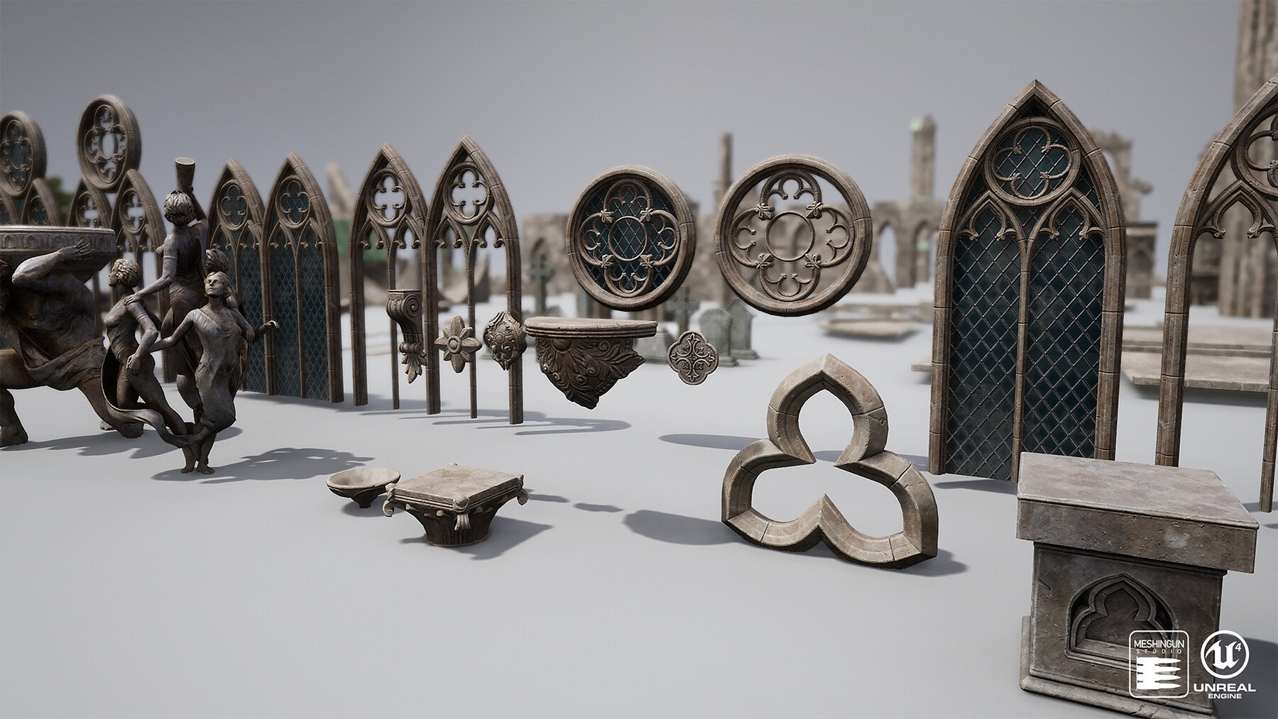 虚幻游戏哥特式场景建筑3D模型UE4设计素材套装 UE4 Gothic Megapack by Meshingun Studio_img_2