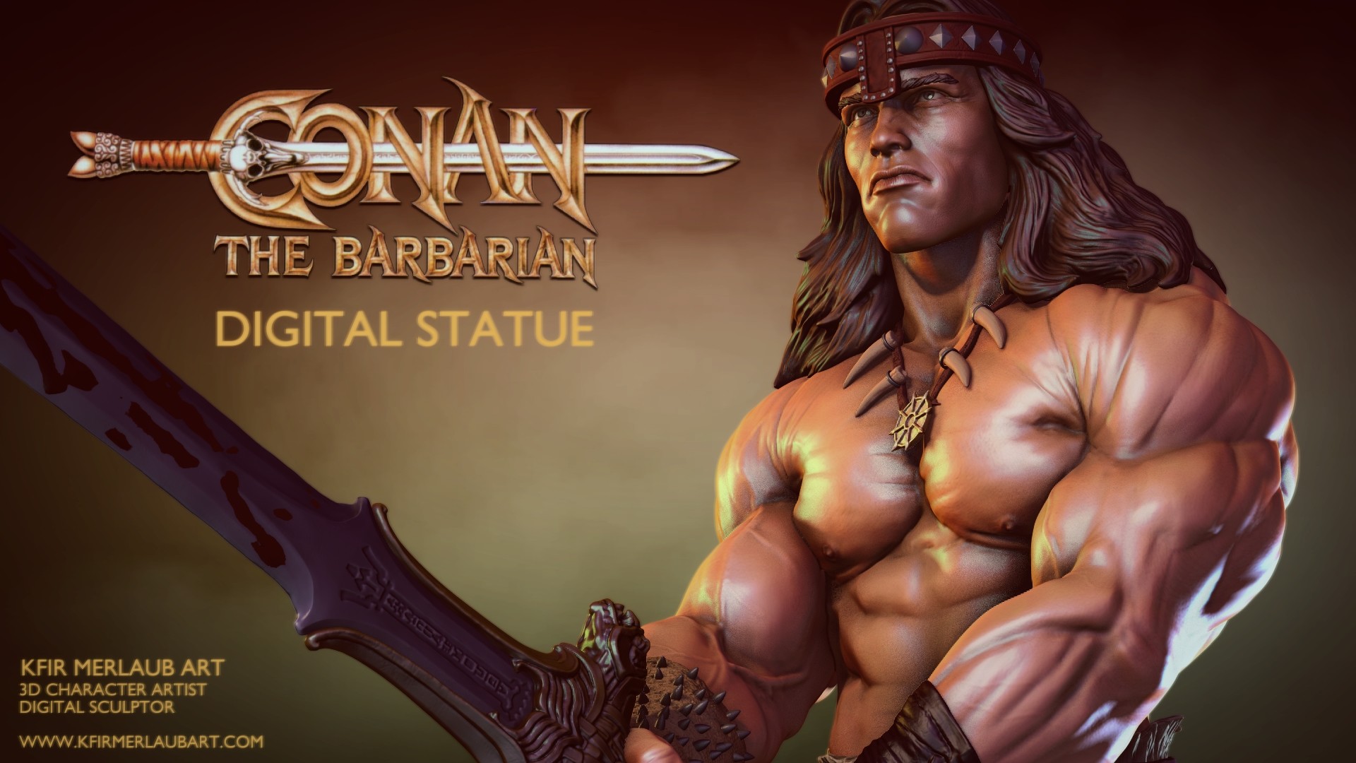 游戏野蛮人柯南人物3D打印模型模板 Conan the Barbarian Statue – 3D Print Model_img_2