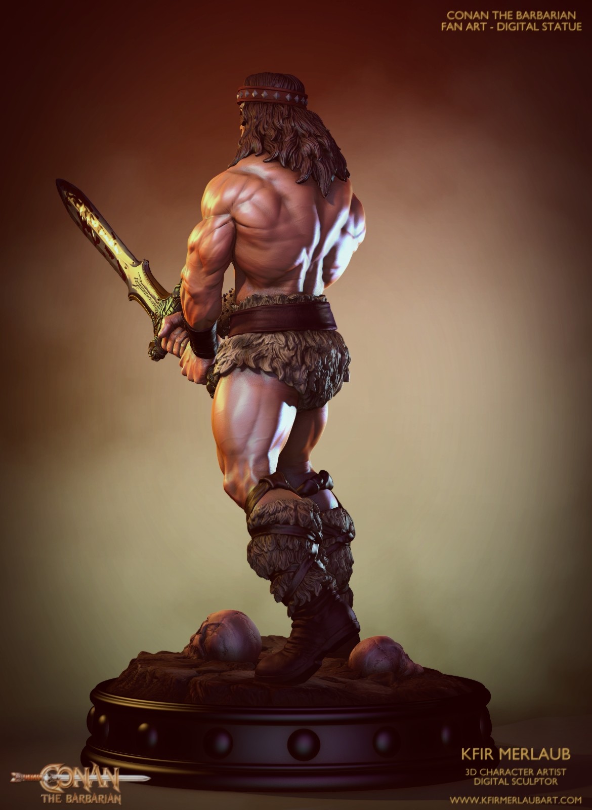 游戏野蛮人柯南人物3D打印模型模板 Conan the Barbarian Statue – 3D Print Model_img_2