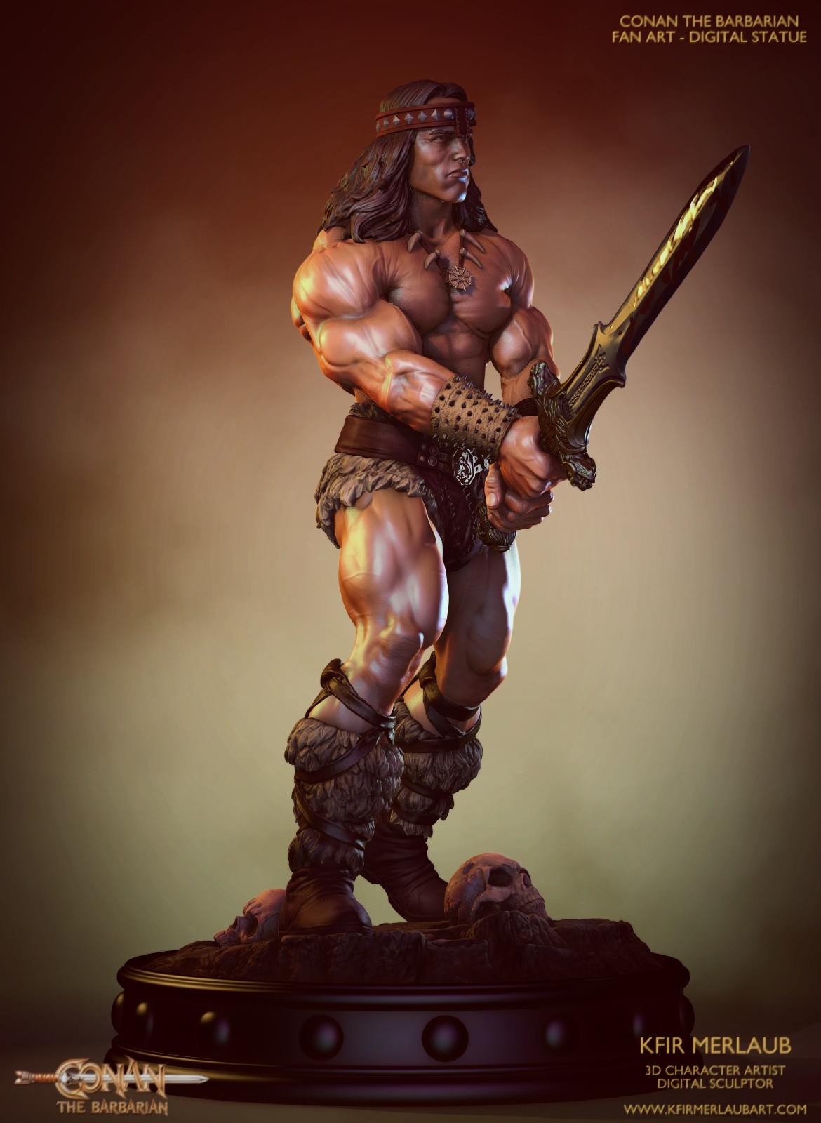 游戏野蛮人柯南人物3D打印模型模板 Conan the Barbarian Statue – 3D Print Model_img_2