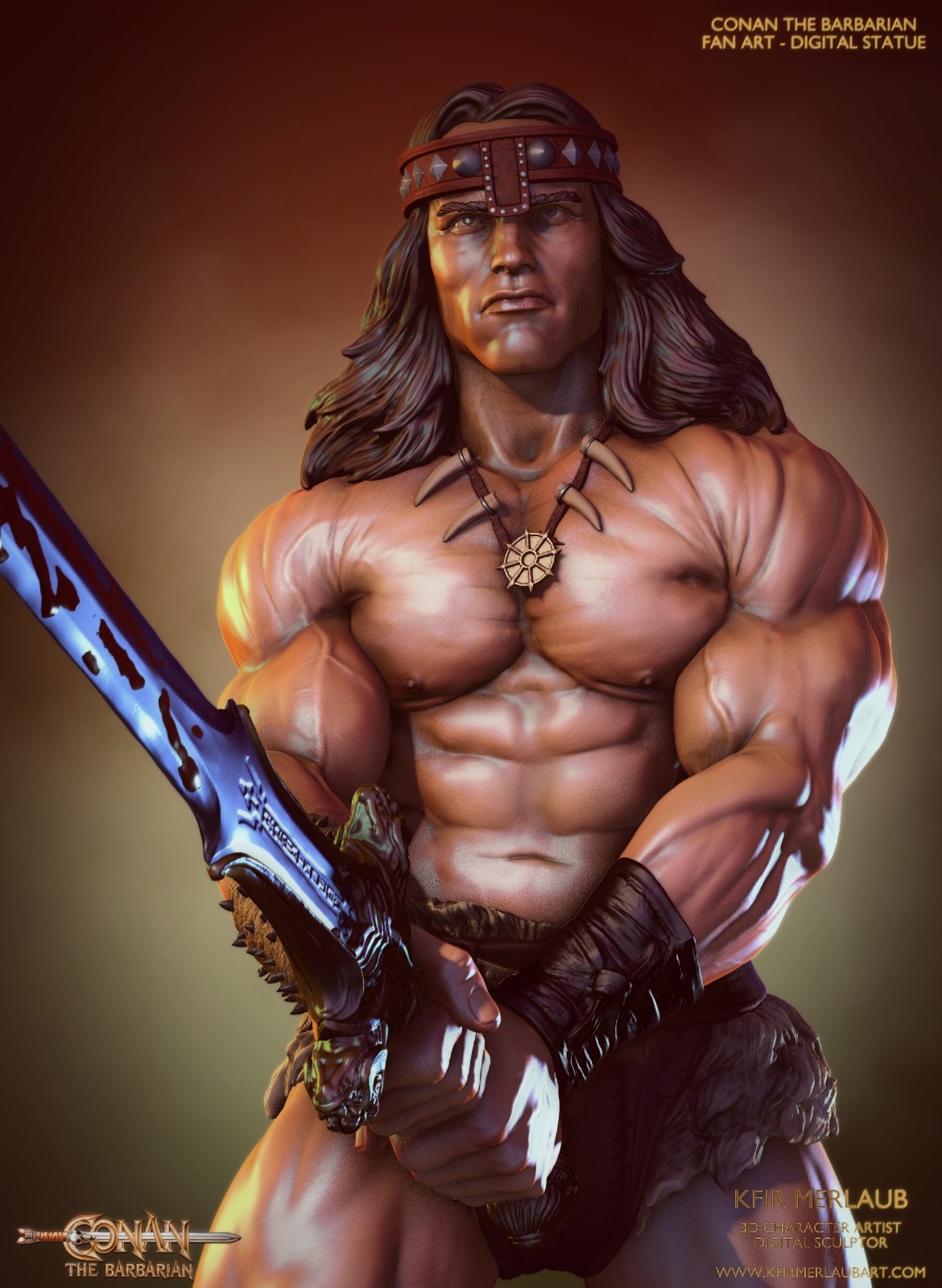 游戏野蛮人柯南人物3D打印模型模板 Conan the Barbarian Statue – 3D Print Model_img_2