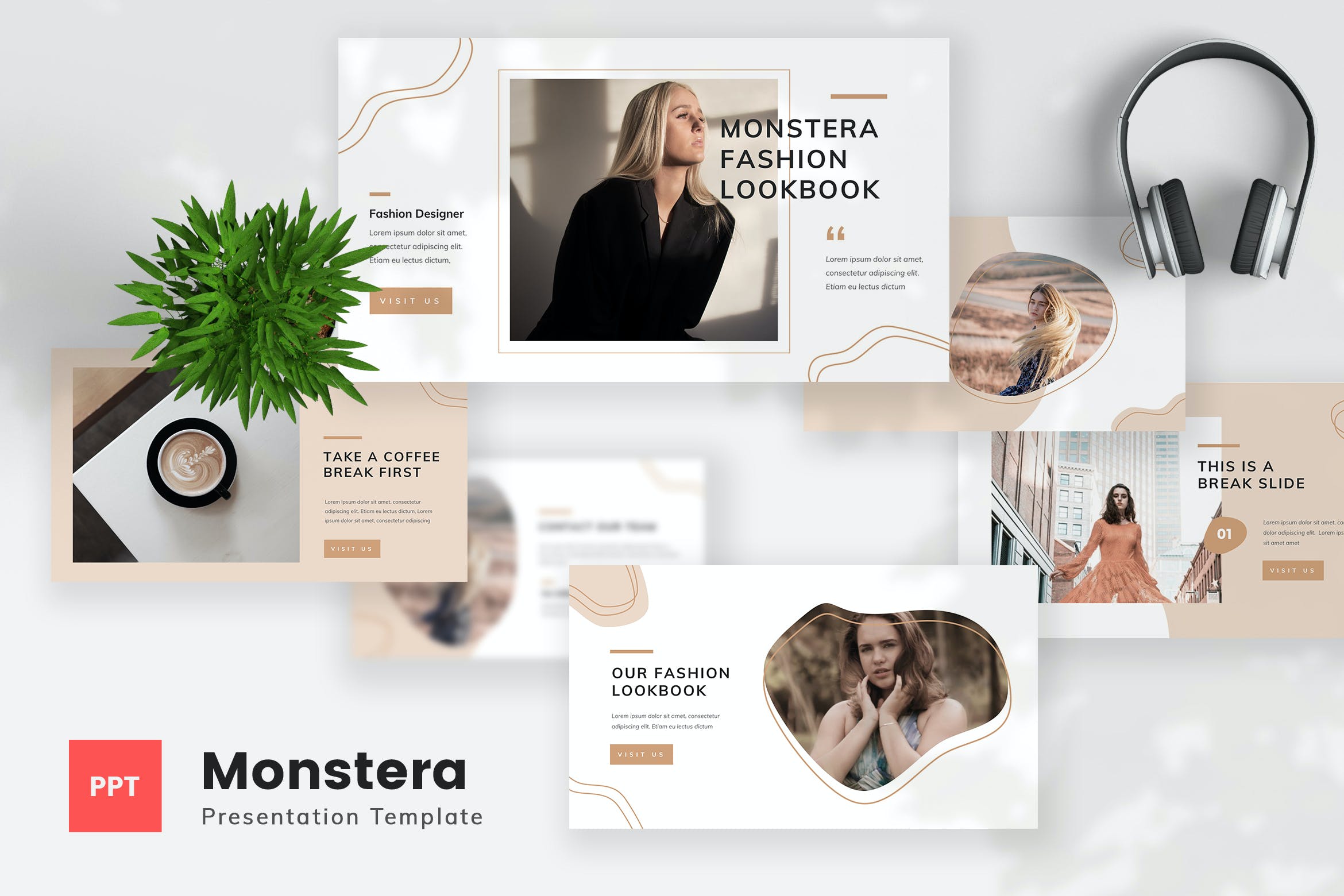 现代时尚女性服装作品集图文排版设计PPt+keynote模版 Monstera - Fashion Lookbook PPt+keynote Template_img_2