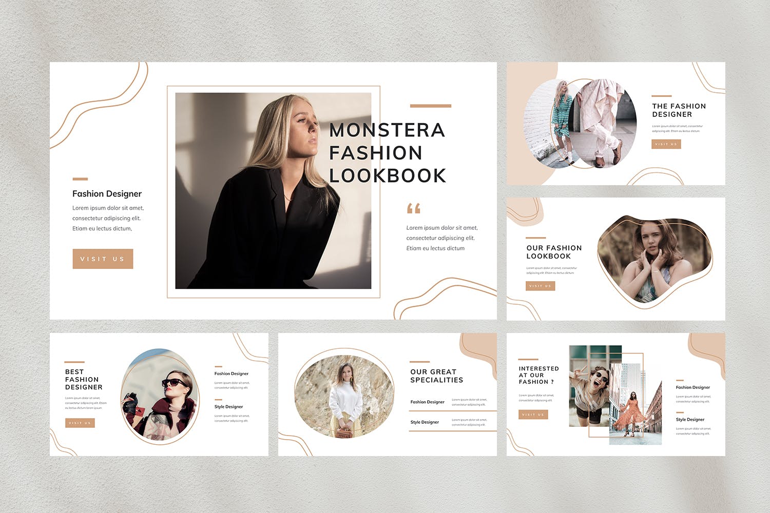 现代时尚女性服装作品集图文排版设计PPt+keynote模版 Monstera - Fashion Lookbook PPt+keynote Template_img_2