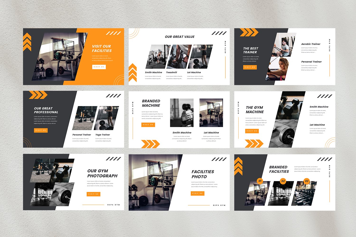 时尚专业健身房营销策划图文排版设计PPt+keynote模板 Reps - Gym PPt+keynote Template_img_2