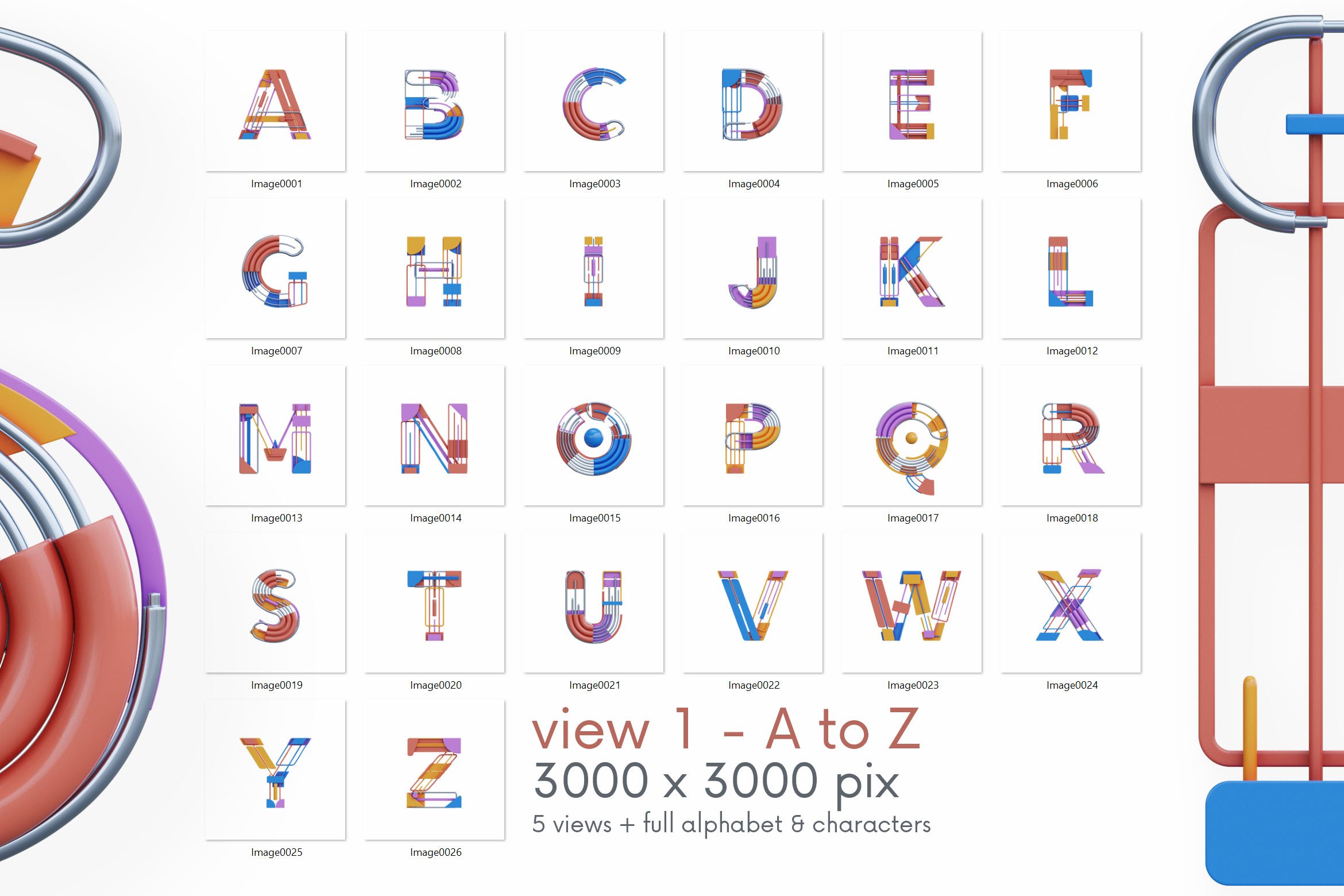 现代多彩未来派3D几何字母数字PNG透明图片素材 Colorful Geometry - 3D Lettering_img_2