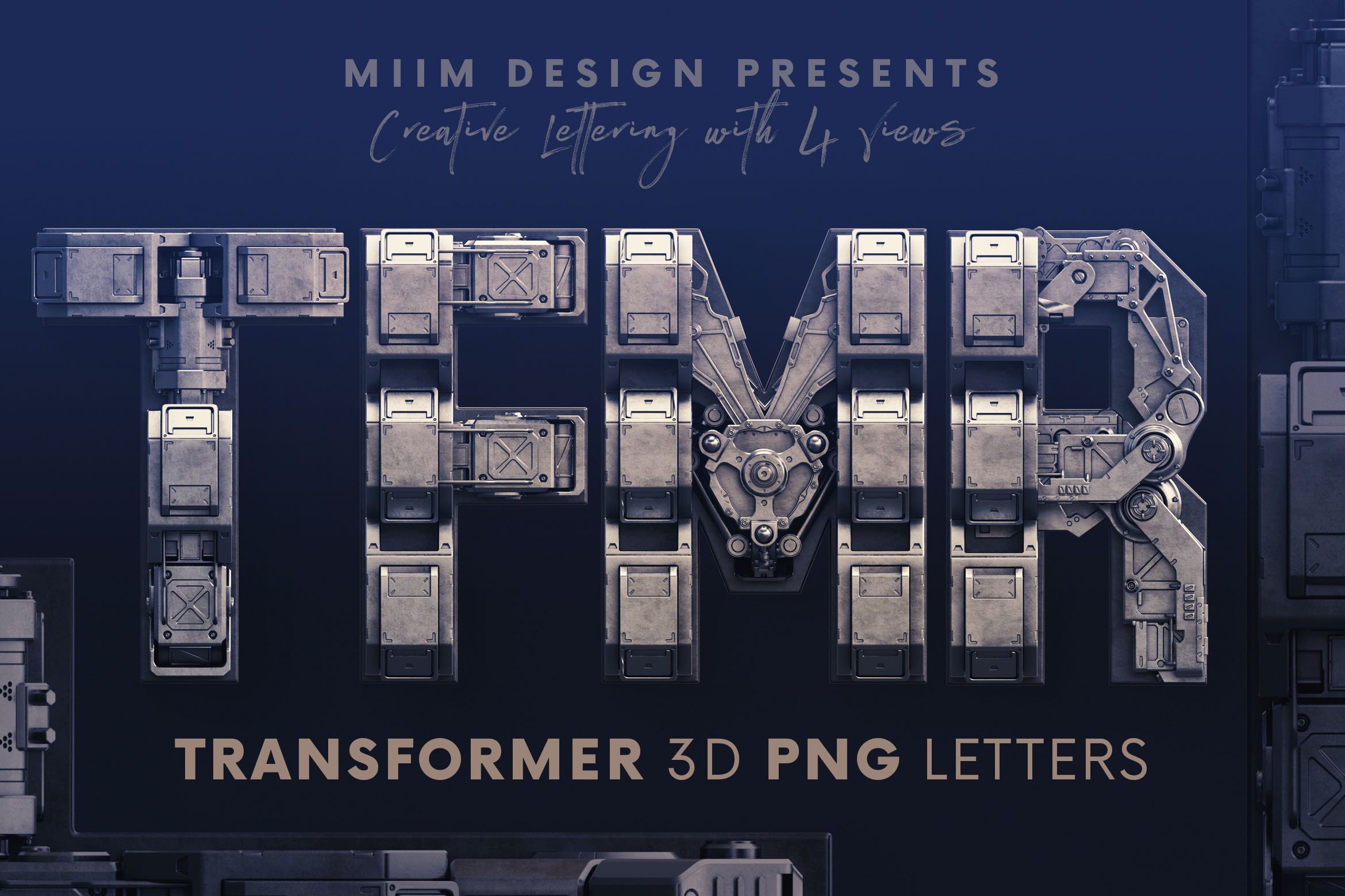 未来派科幻机能变形金刚3D金属字母数字PNG透明背景图片 Transformer - 3D Lettering_img_2