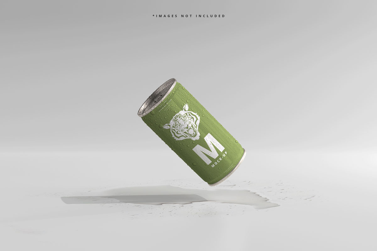 180毫升苏打水啤酒易拉罐外观设计展示样机PSD模板 180ml Mini Soda Or Beer Can With Water Drops Mockups_img_2