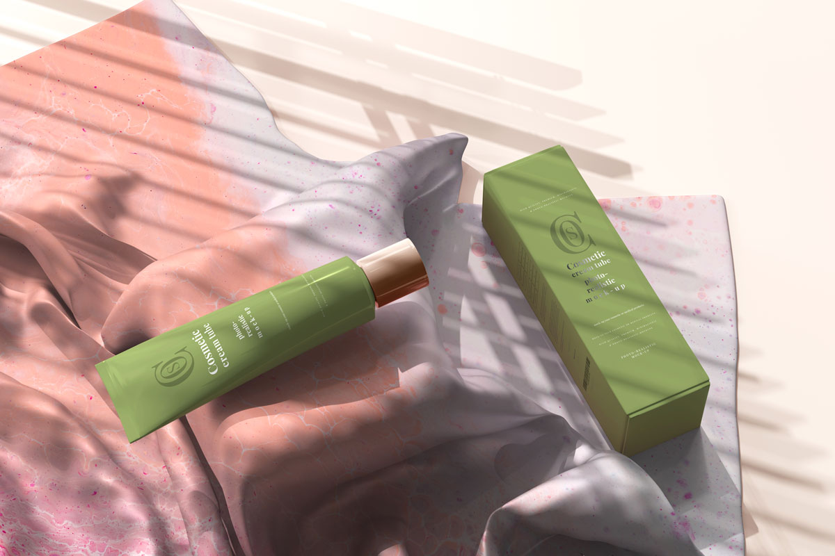 9款时尚护肤品乳液软管包装盒设计贴图样机模板 Cosmetic Cream Tube With Box Mockup_img_2