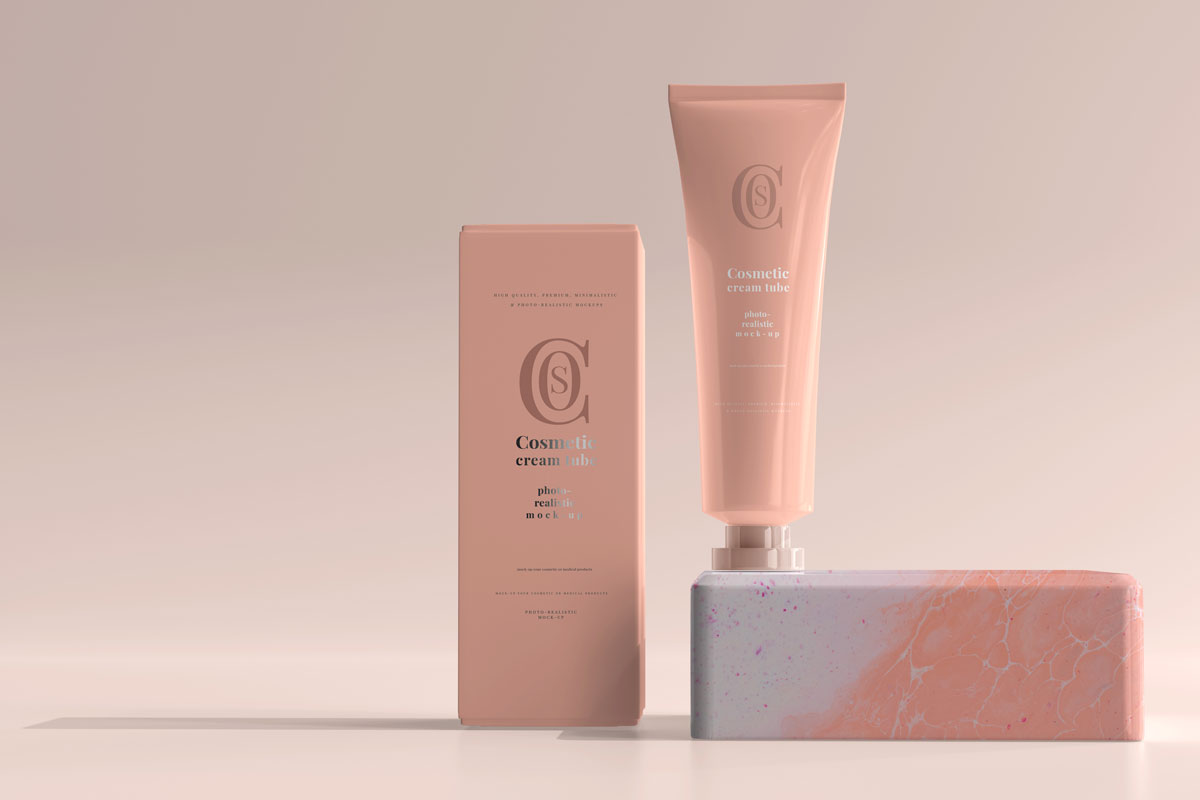 9款高端化妆品护手霜管包装盒设计贴图样机PSD模板素材 Cosmetic Cream Tube Mockup_img_2