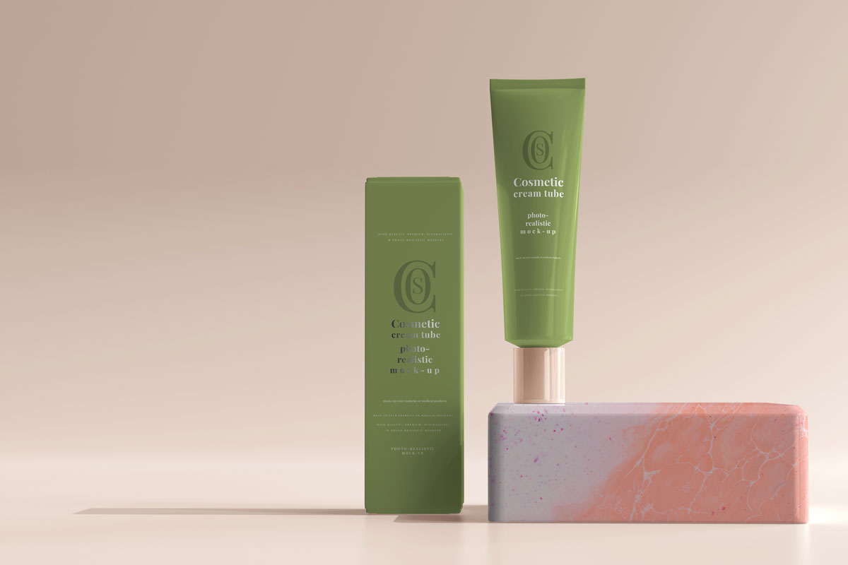 9款时尚护肤品乳液软管包装盒设计贴图样机模板 Cosmetic Cream Tube With Box Mockup_img_2