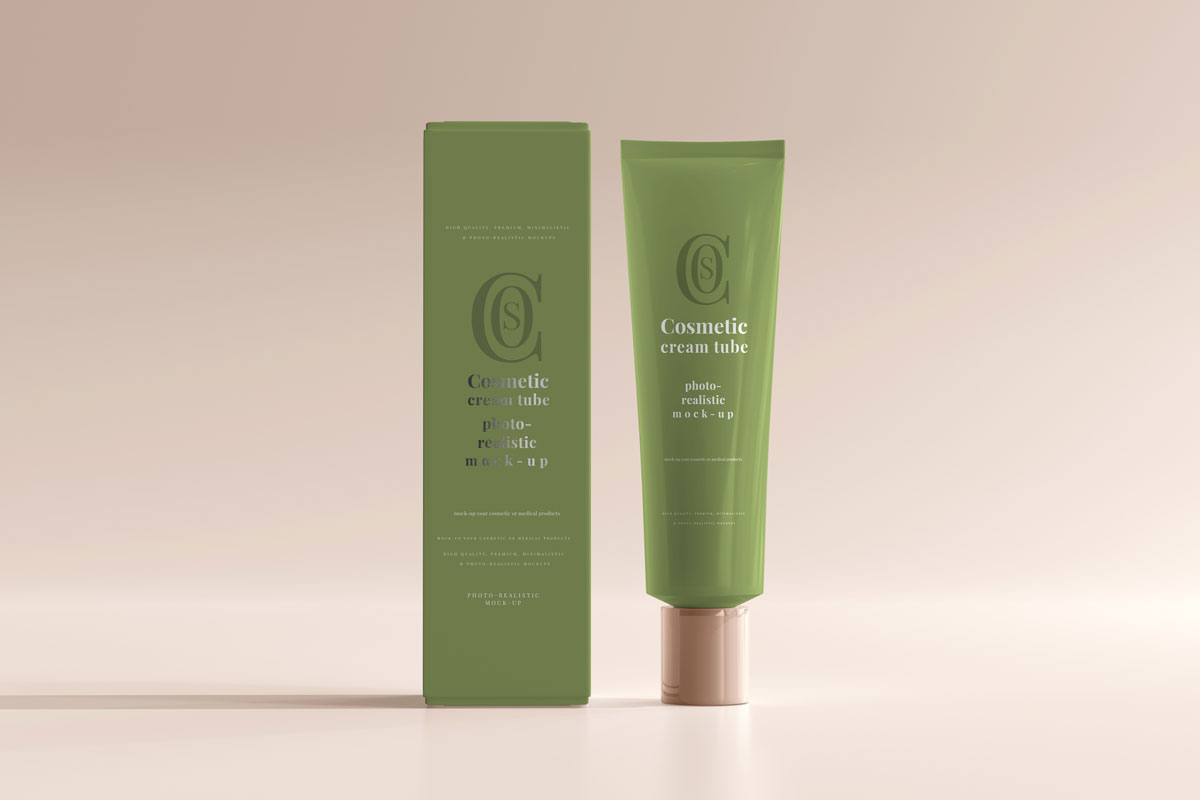 9款时尚护肤品乳液软管包装盒设计贴图样机模板 Cosmetic Cream Tube With Box Mockup_img_2